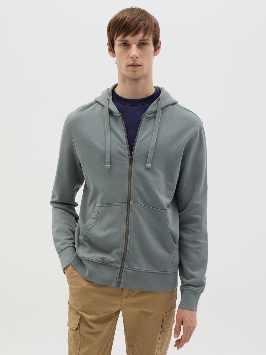 Full-zip sweatshirt in cotton with hood_0