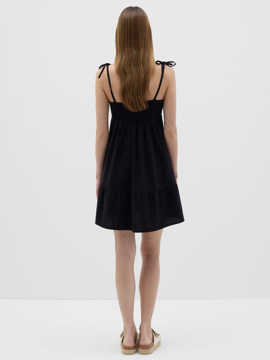 Women’s black dress in 100% cotton with regular fit and square neckline_3