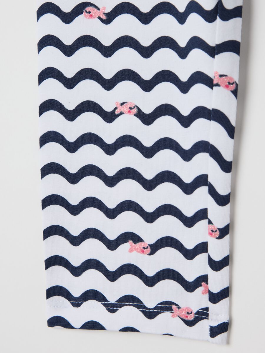 White three-quarter leggings in stretch cotton with print_3