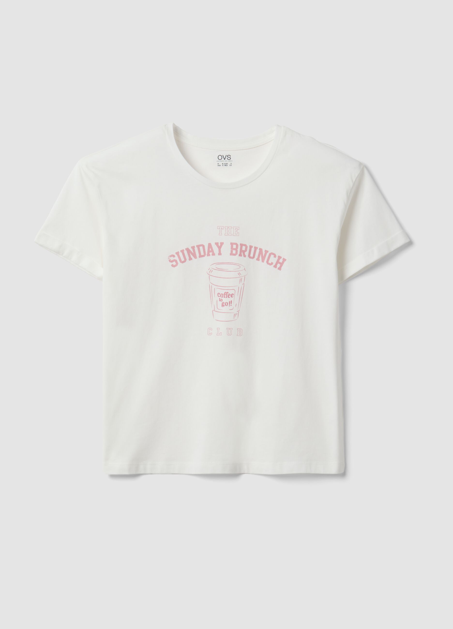 T-shirt pigiama bianco in cotone organico con scritte frontali