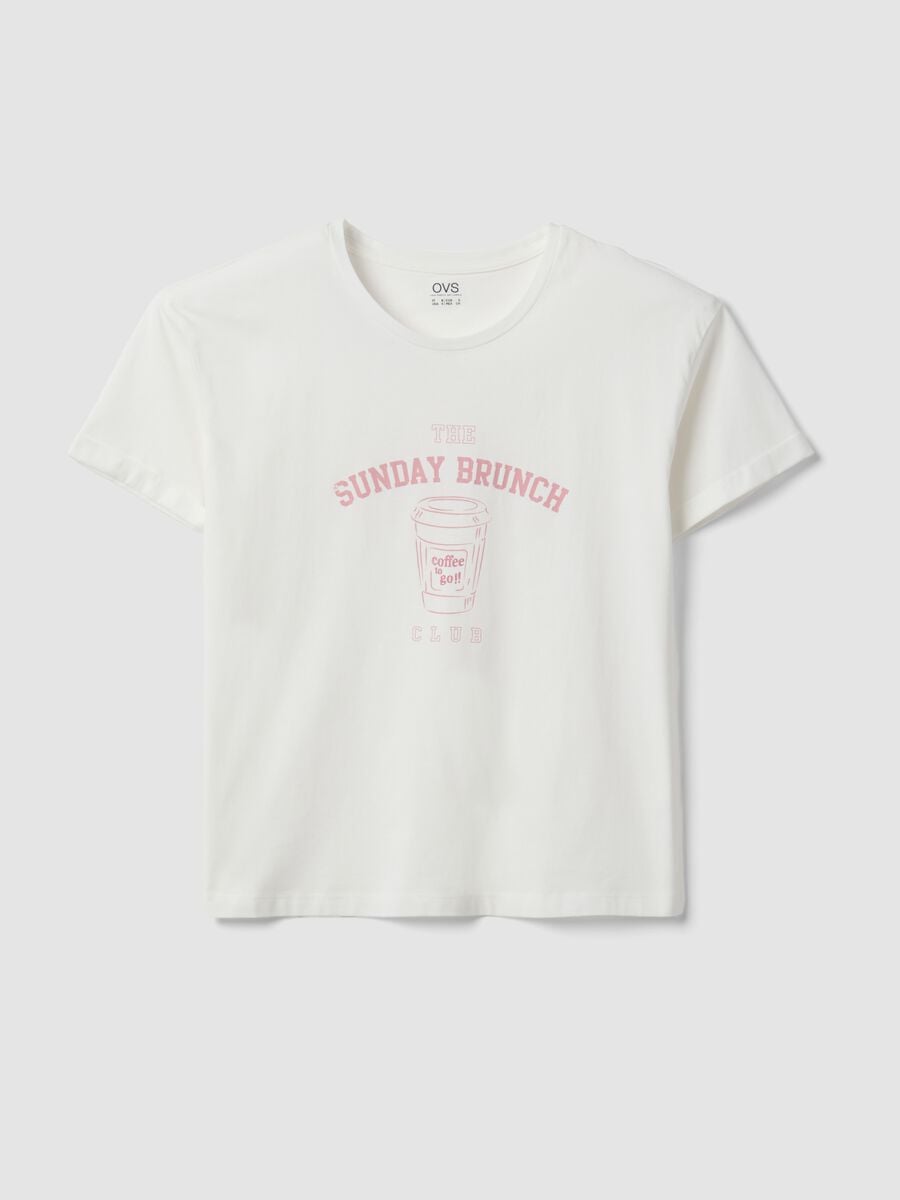 T-shirt pigiama bianco in cotone organico con scritte frontali_4