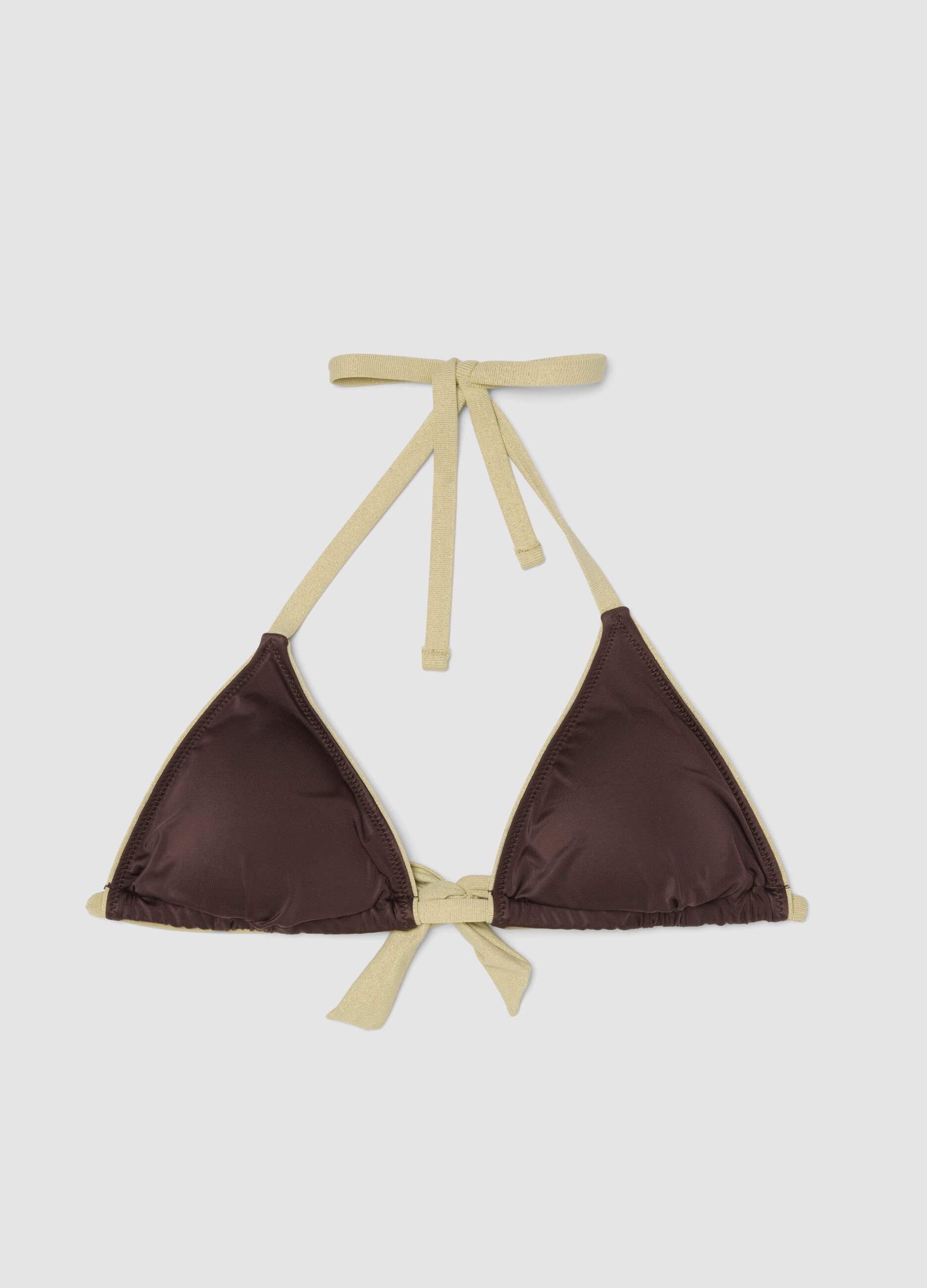Brown triangle bikini top in stretch fabric