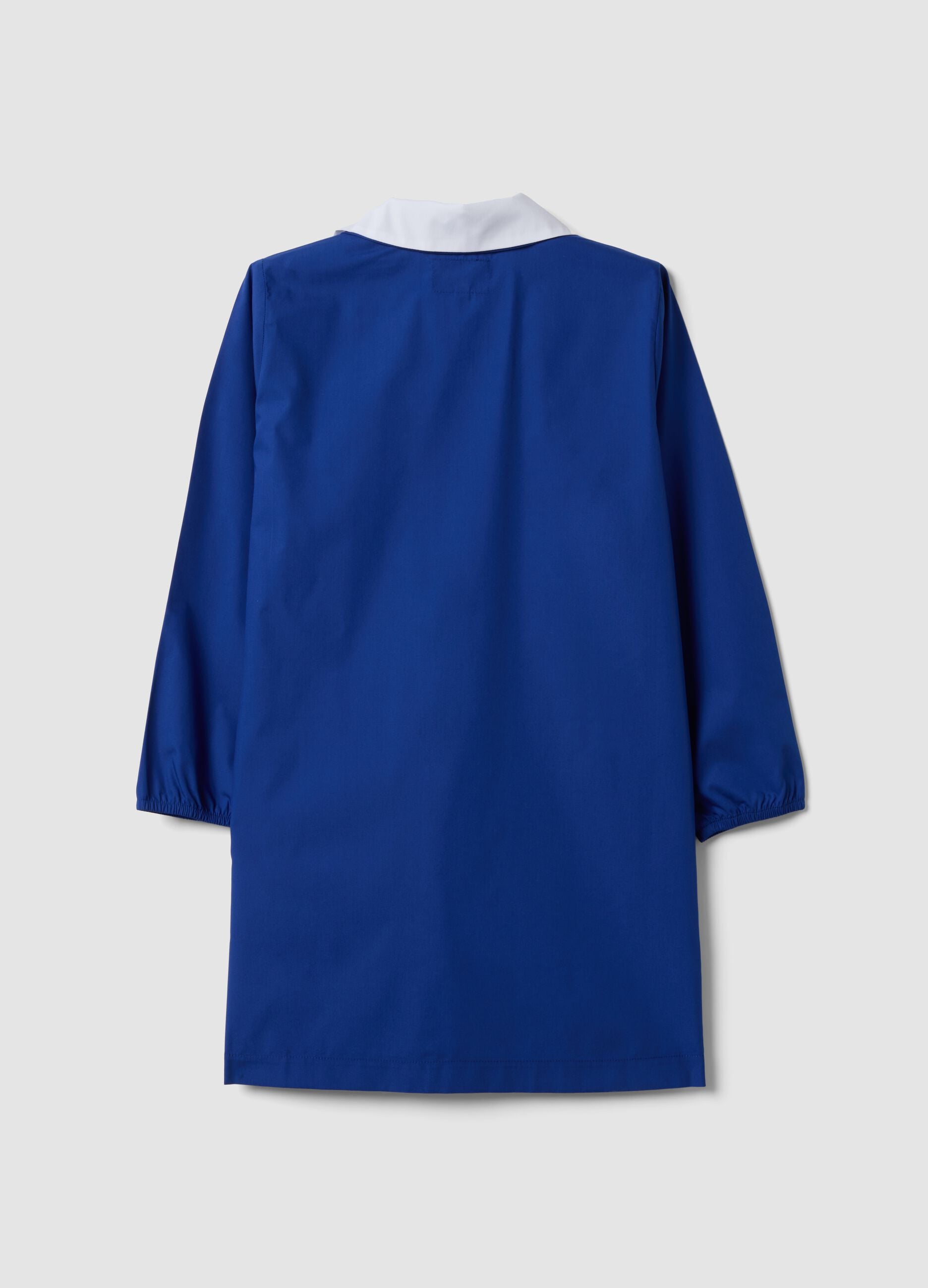 Boys&rsquo; blue school apron with zip and panda embroidery