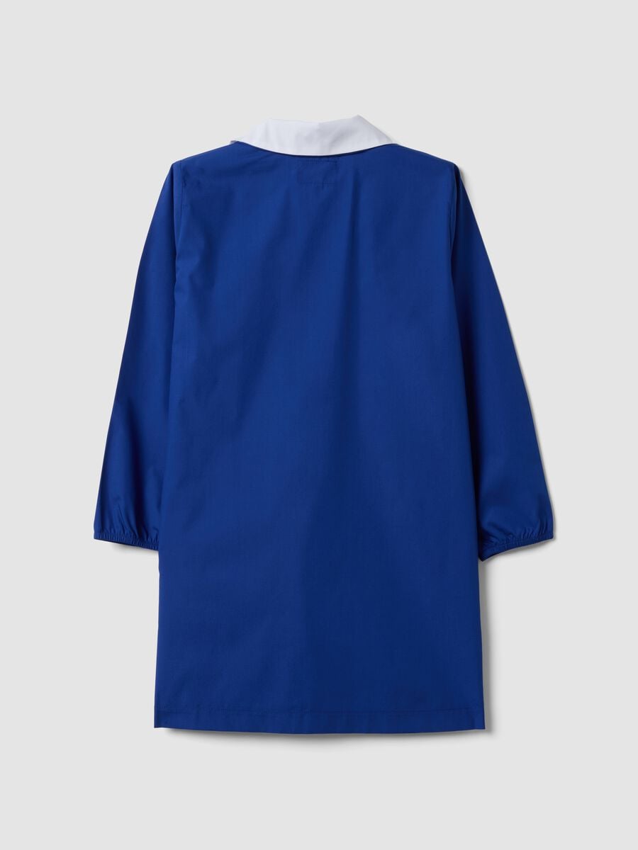 Boys&rsquo; blue school apron with zip and panda embroidery_1