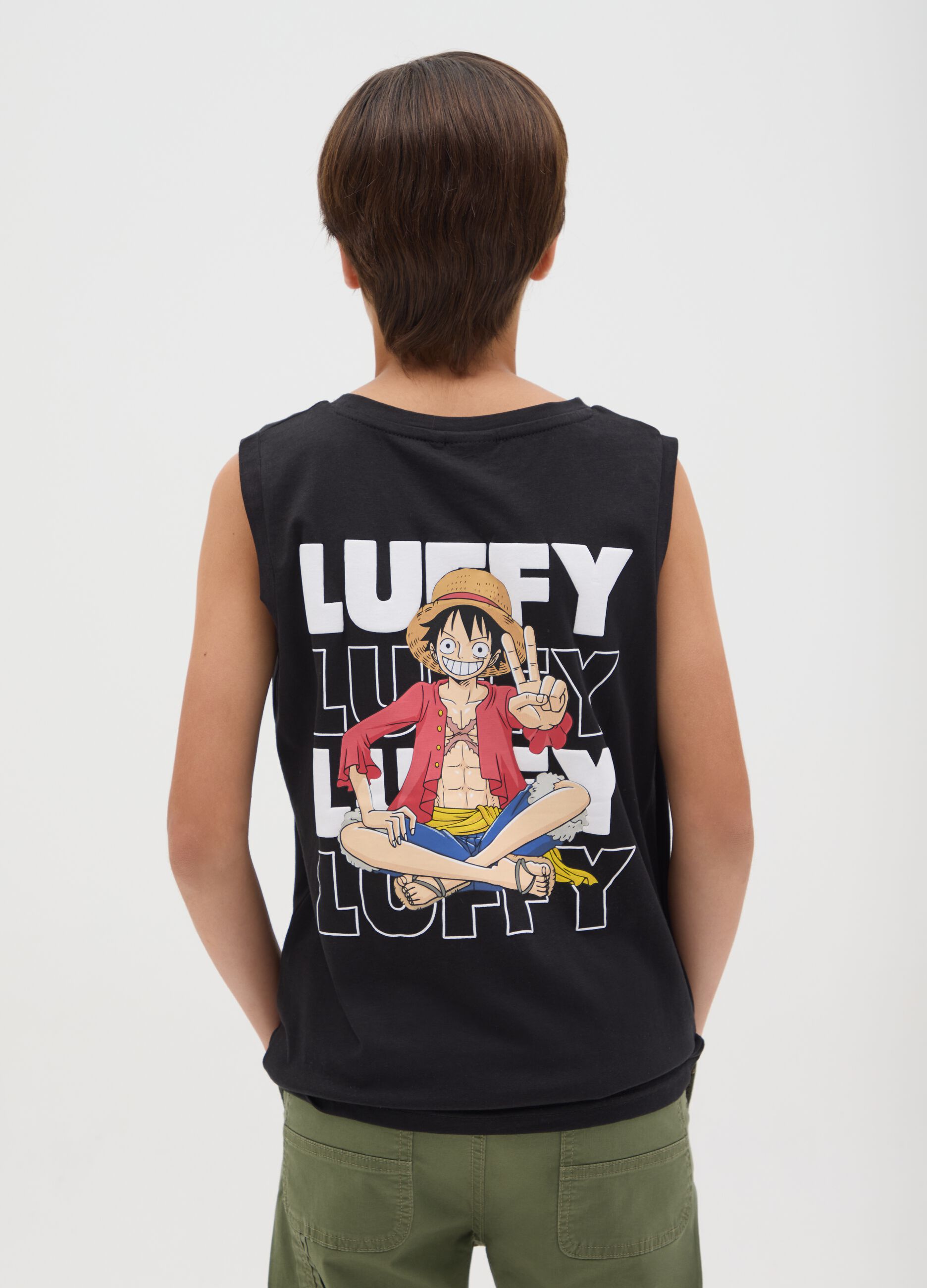 Boys' Sleeveless Black Pure Cotton Regular Fit Top with Print
