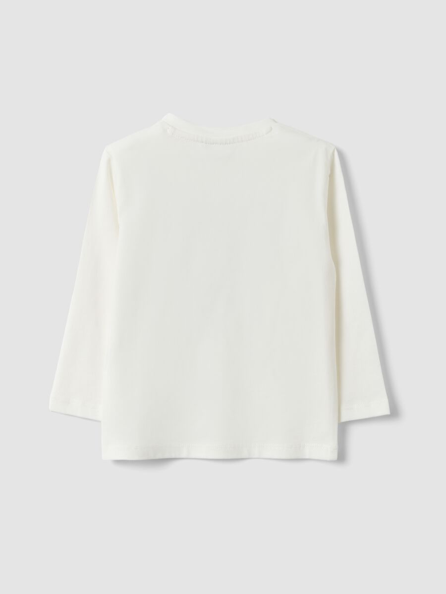 T-shirt bianca in puro cotone organico con stampa cagnolino per bimbo_1