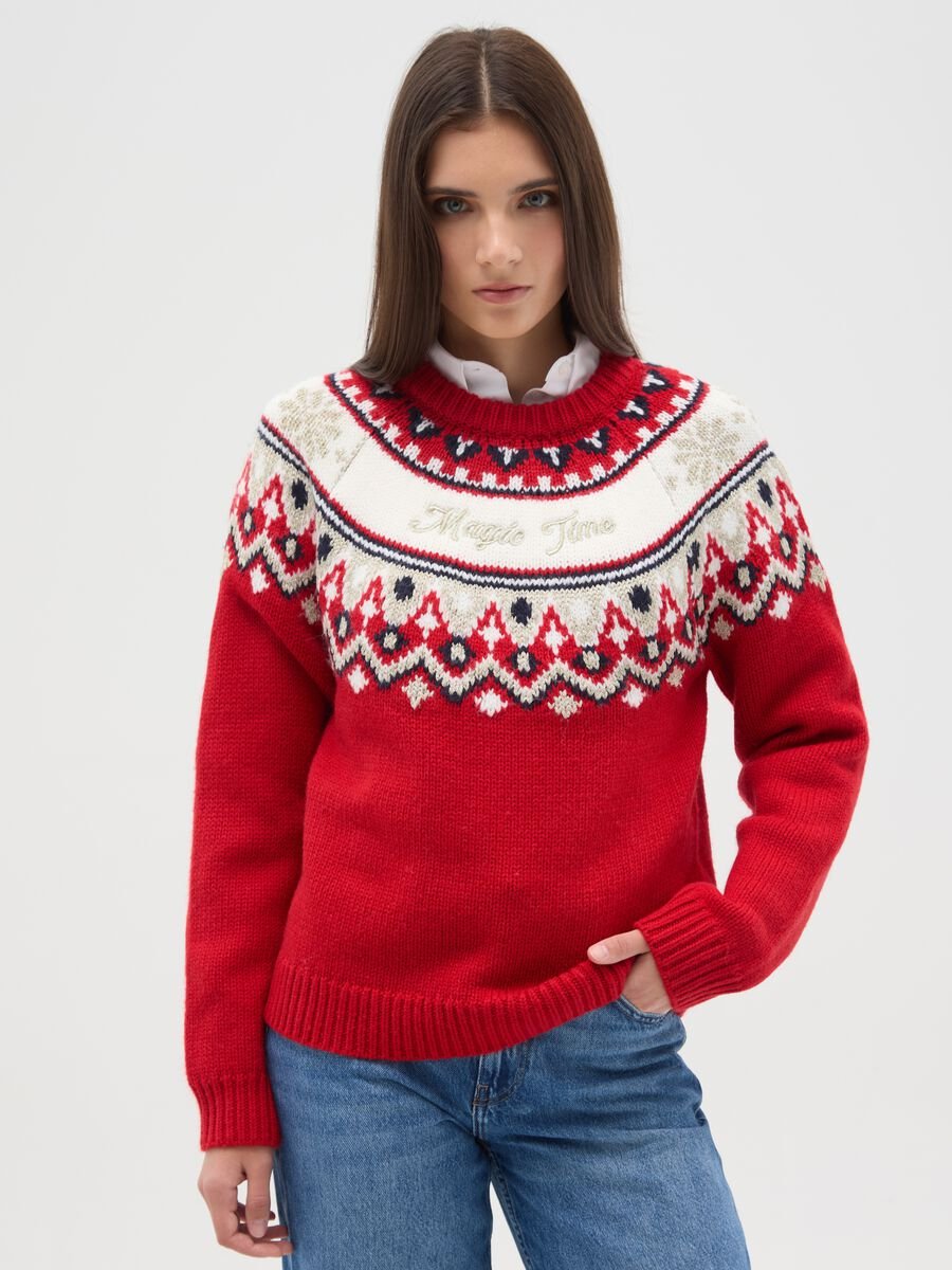 Multicolour regular fit pullover with Christmas motif_0