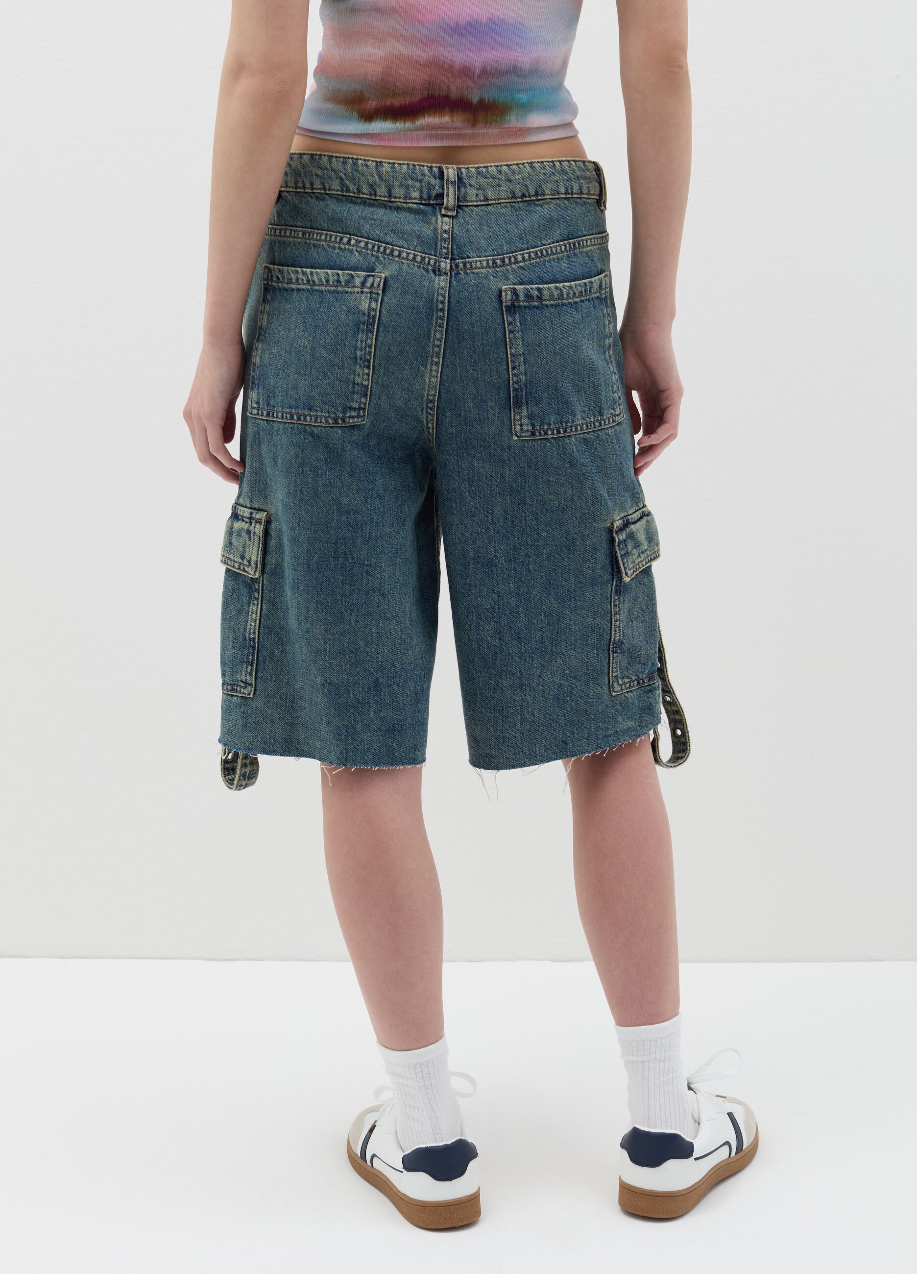B.ANGEL X THE SEA BEYOND cargo Bermuda shorts in denim