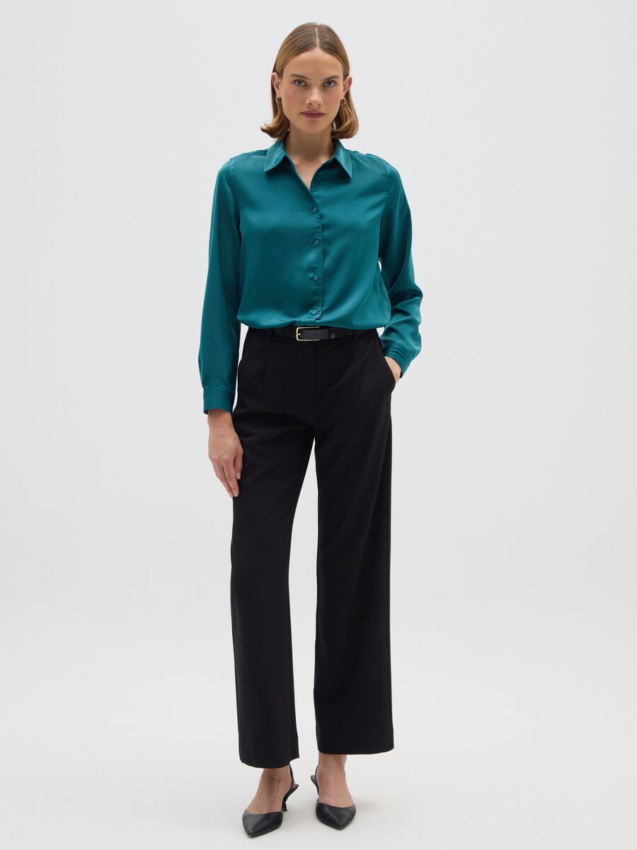 Regular Fit Green Satin Shirt_1