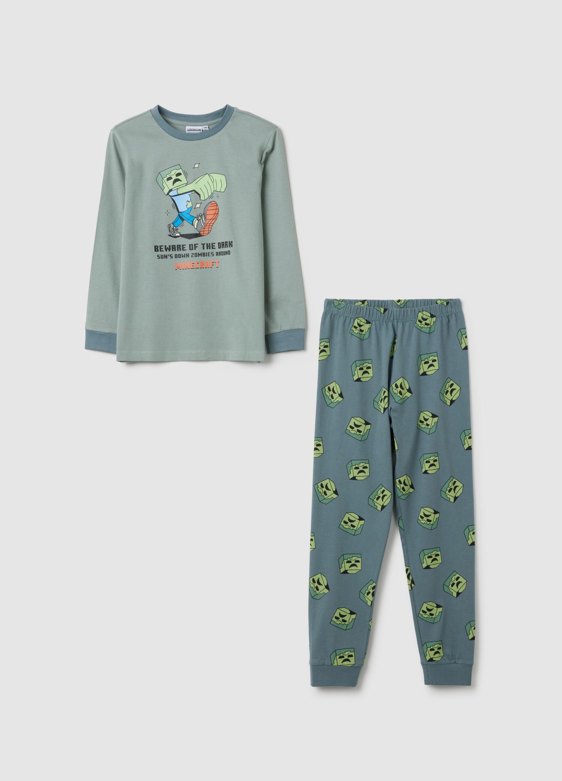Children's pyjamas in pure green cotton regular fit
