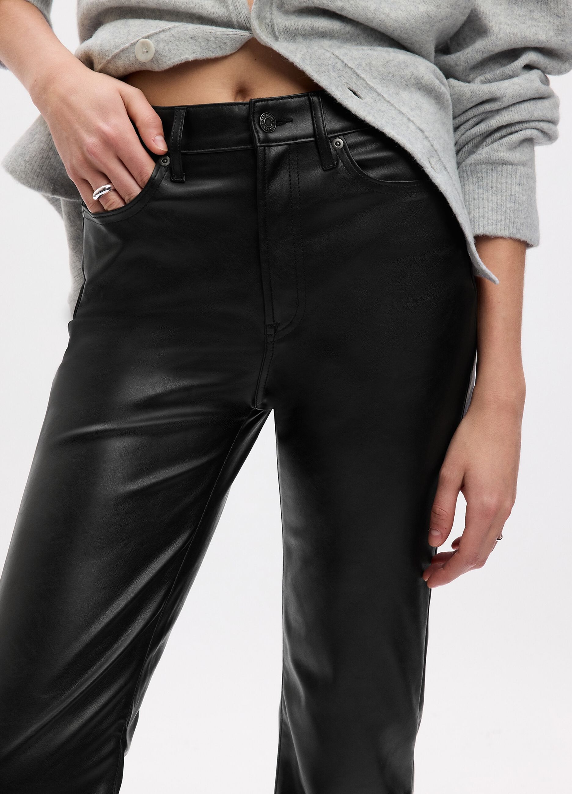 Flare-fit shiny-effect trousers