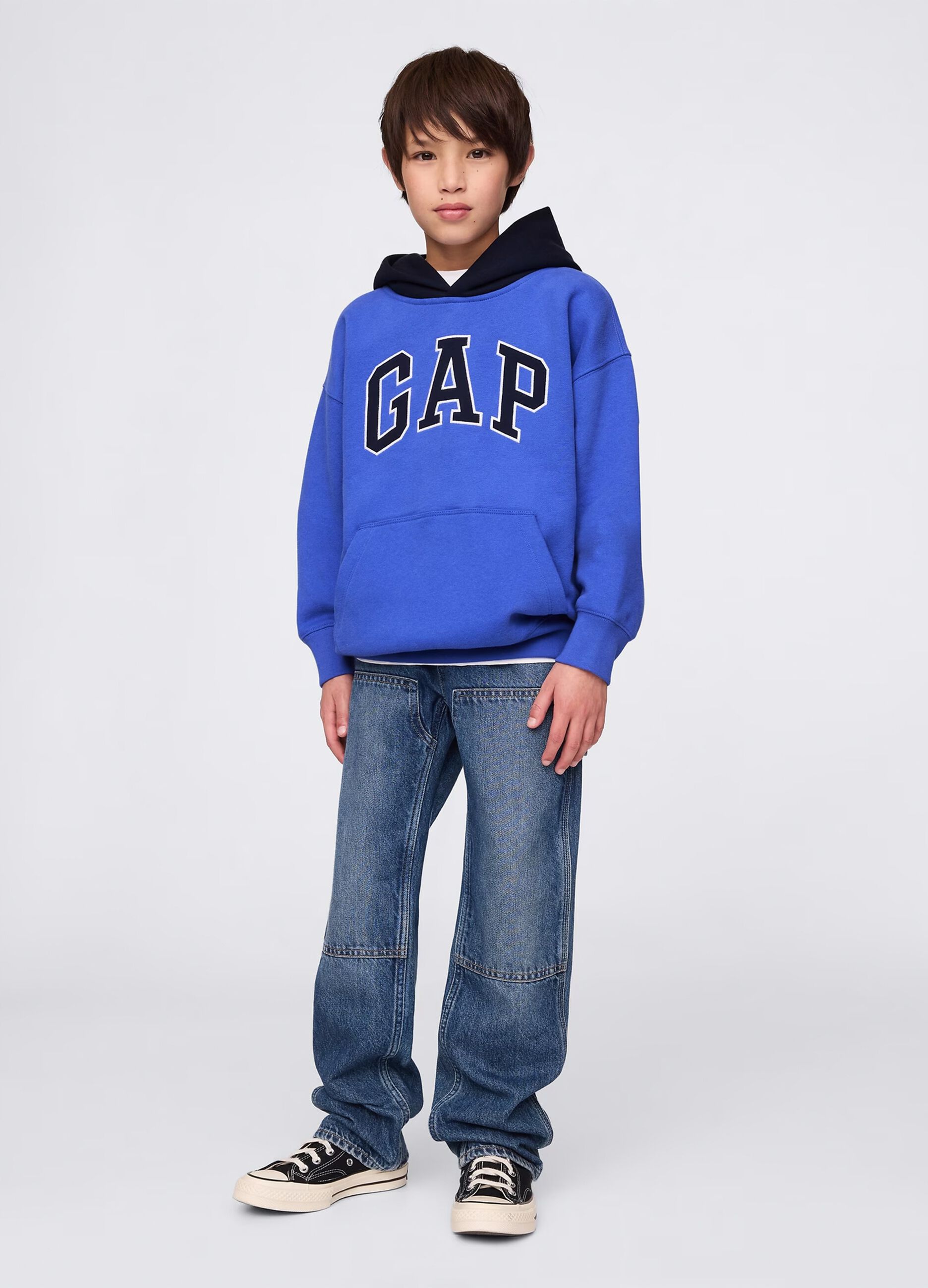 Blue sweatshirt with hood and logo embroidery