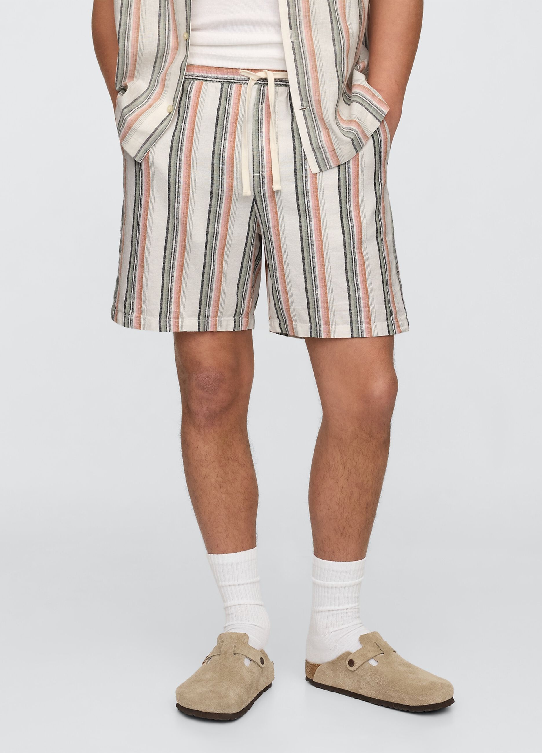 Multicolour Striped Cotton and Linen Blend Shorts