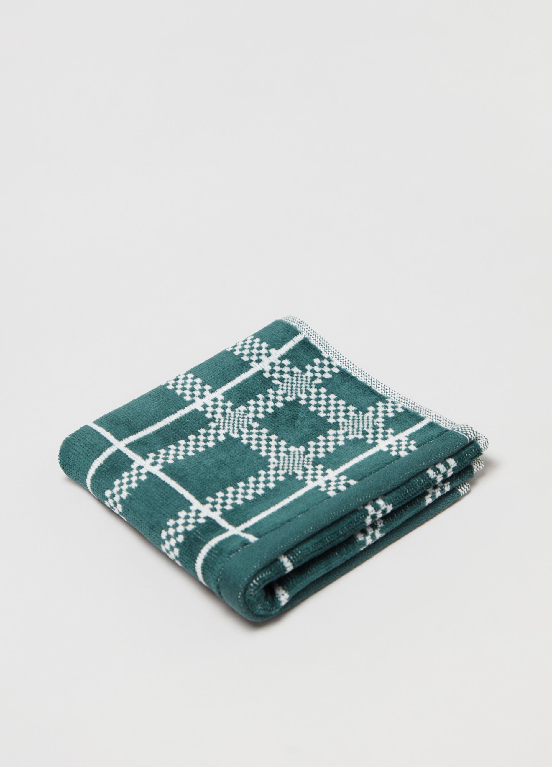 Asciugamano ospite 30x50 squares verde scuro velour_0