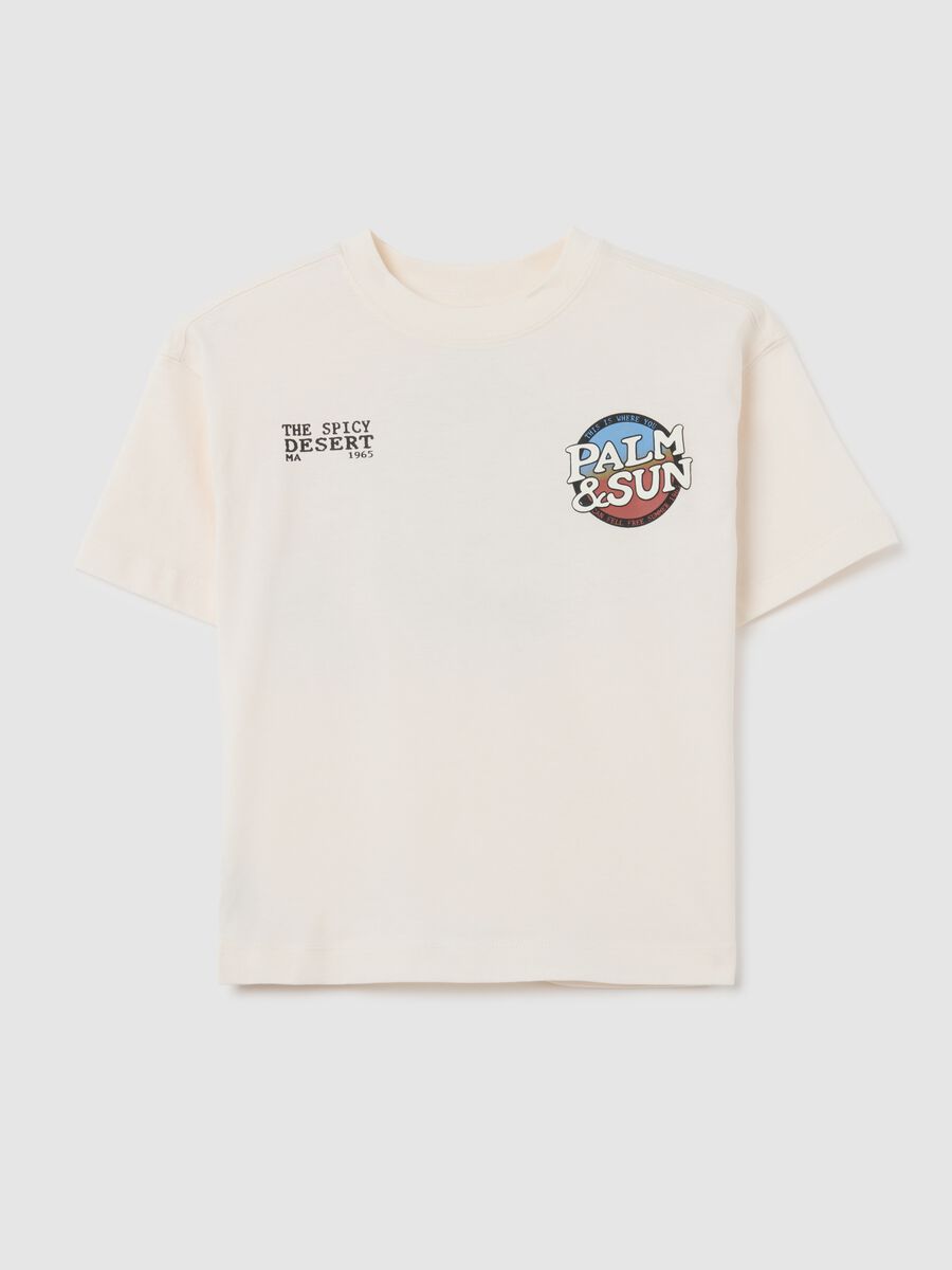 Children's beige pure cotton regular fit T-shirt_0