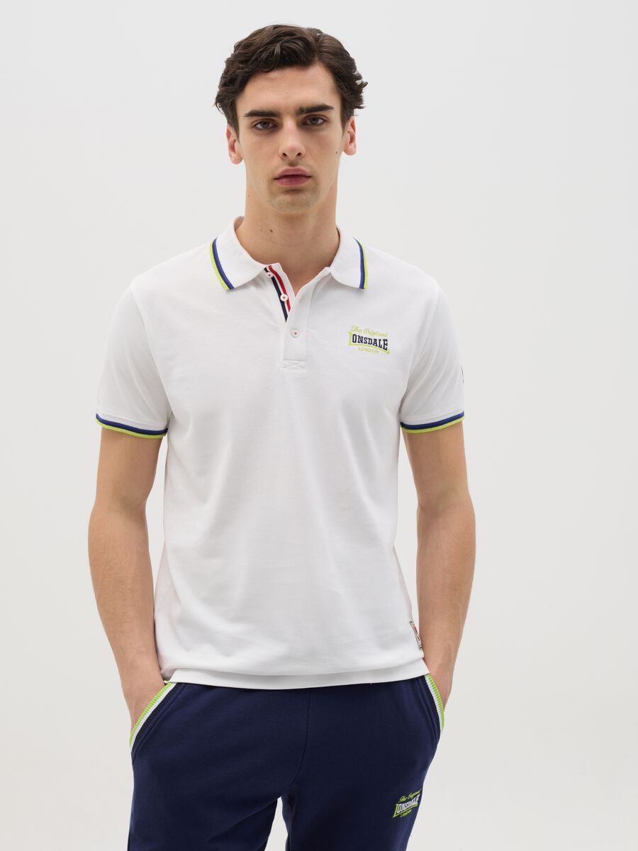 White short-sleeved polo shirt in cotton_0