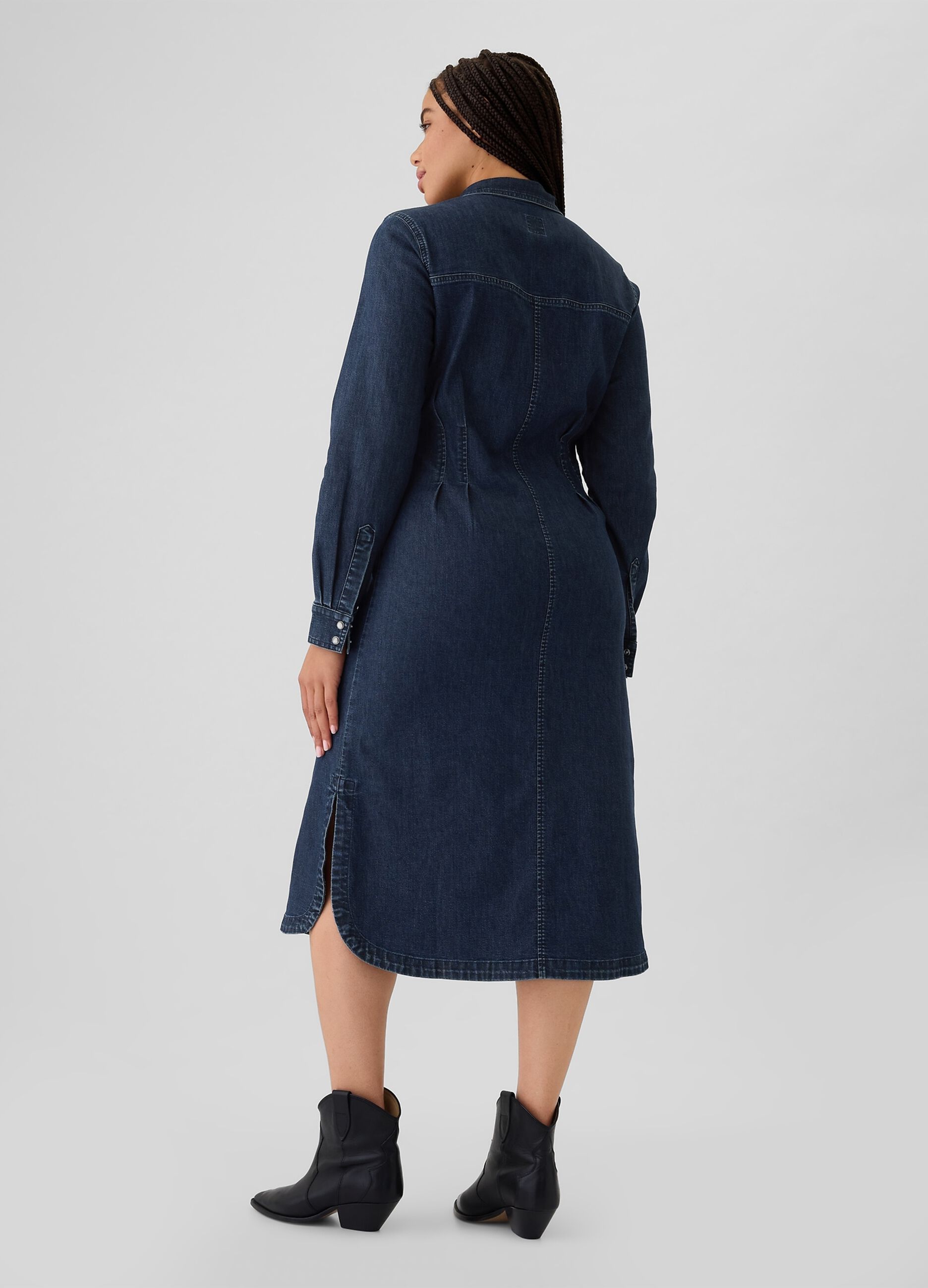 Denim shirt dress with pleats