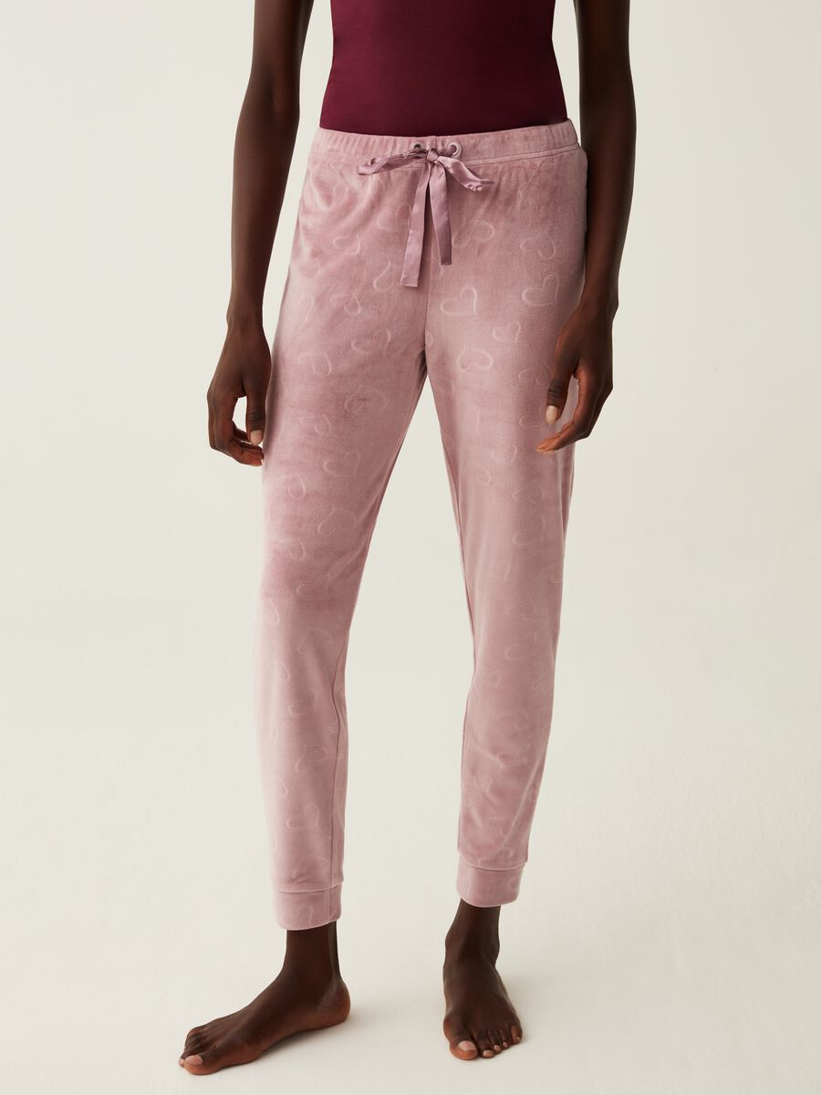 Pantalone pigiama lungo con disegno a cuori_1