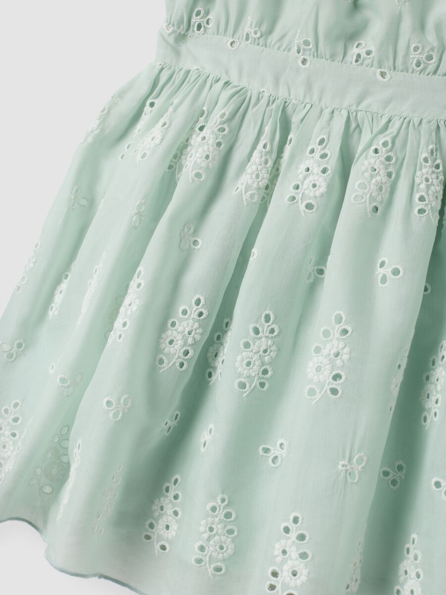 Green broderie anglaise viscose and cotton blend dress for girls, regular fit_3