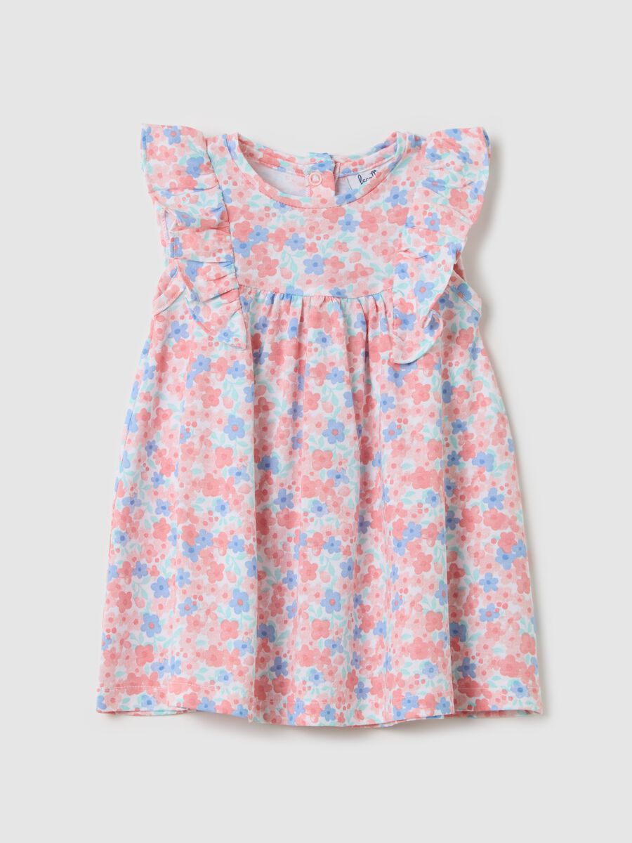 Pink and light blue cotton dress with small flowers print_0