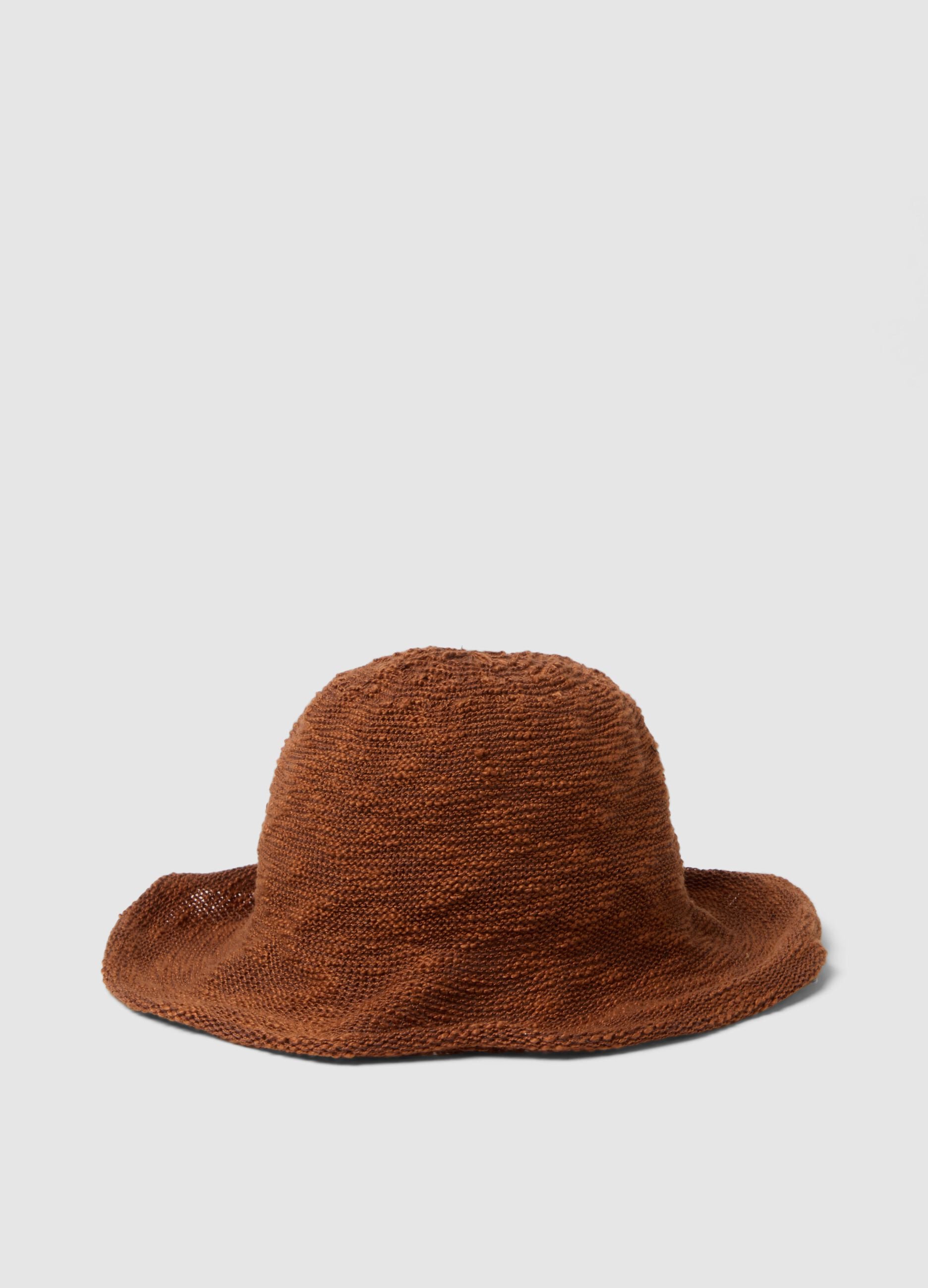 Light brown jersey knit cloche hat