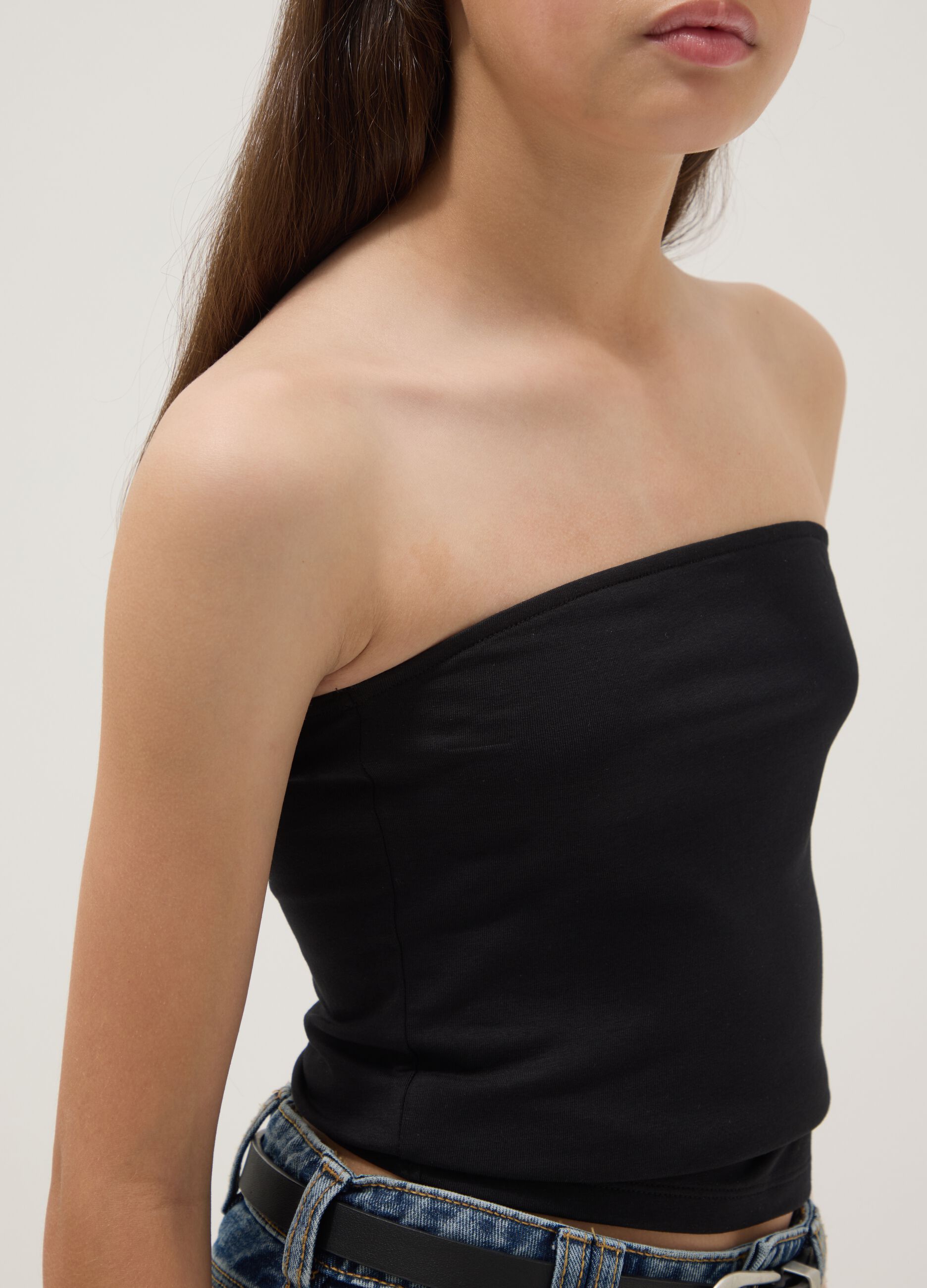 Girls&rsquo; black fitted bandeau top in stretch cotton