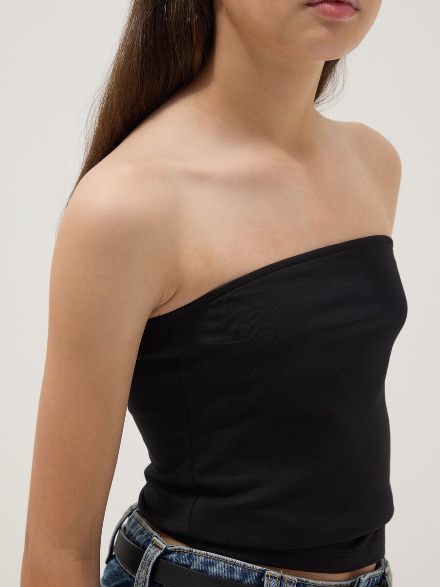 Top fitted a fascia nero in cotone elasticizzato da ragazza_2