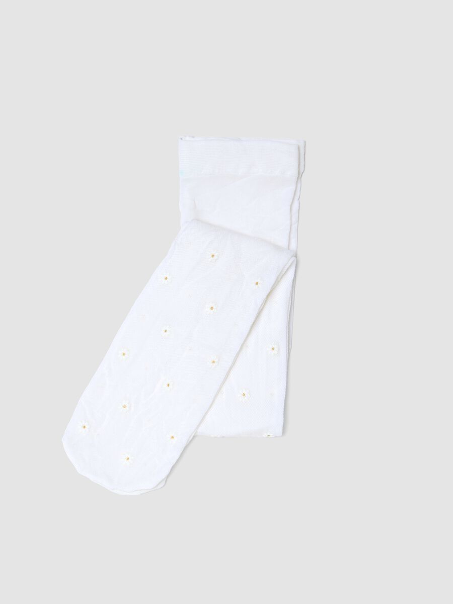 Collant elasticizzati bianchi comodi da bambina con margherite_0