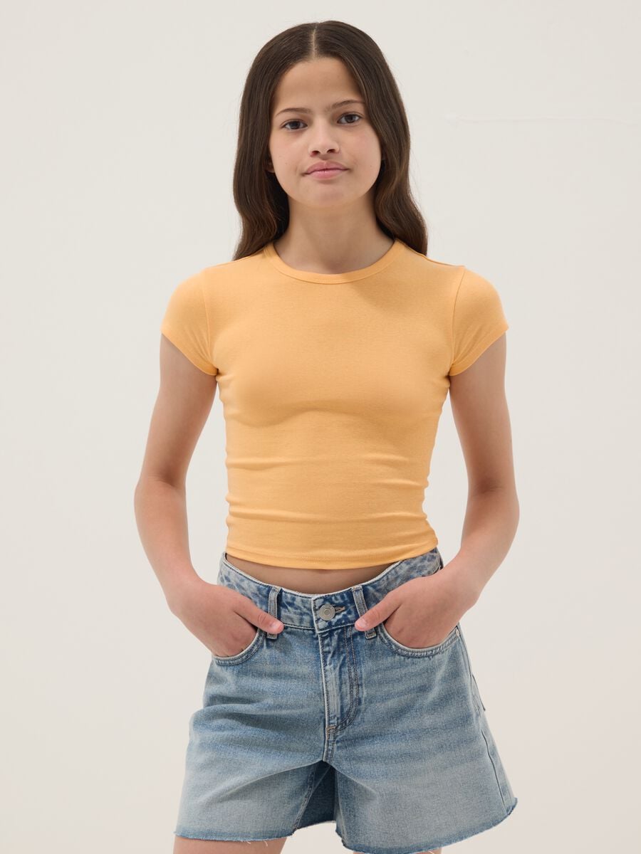 Girls' fitted orange stretch cotton T-shirt_0