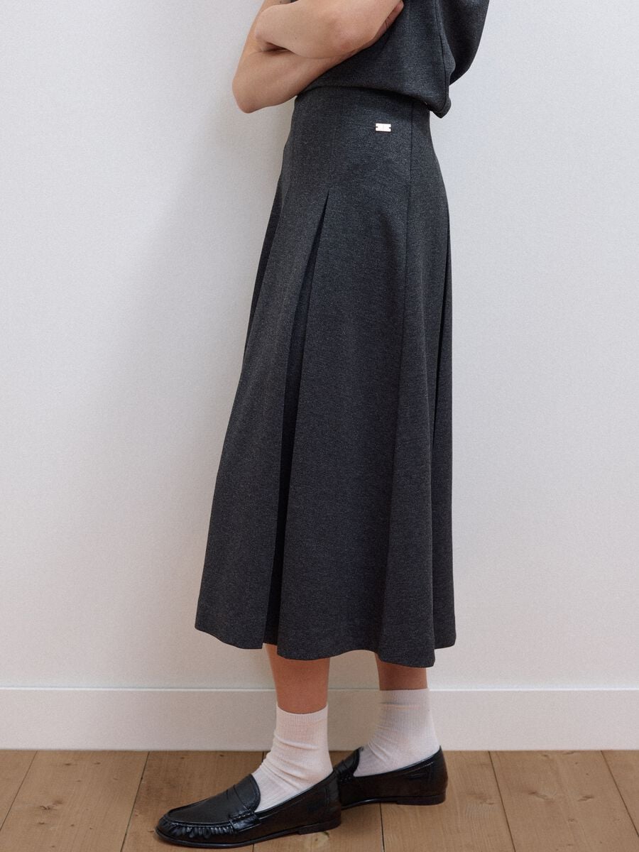 Gonna grigia lunga in viscosa elasticizzata regular fit_3