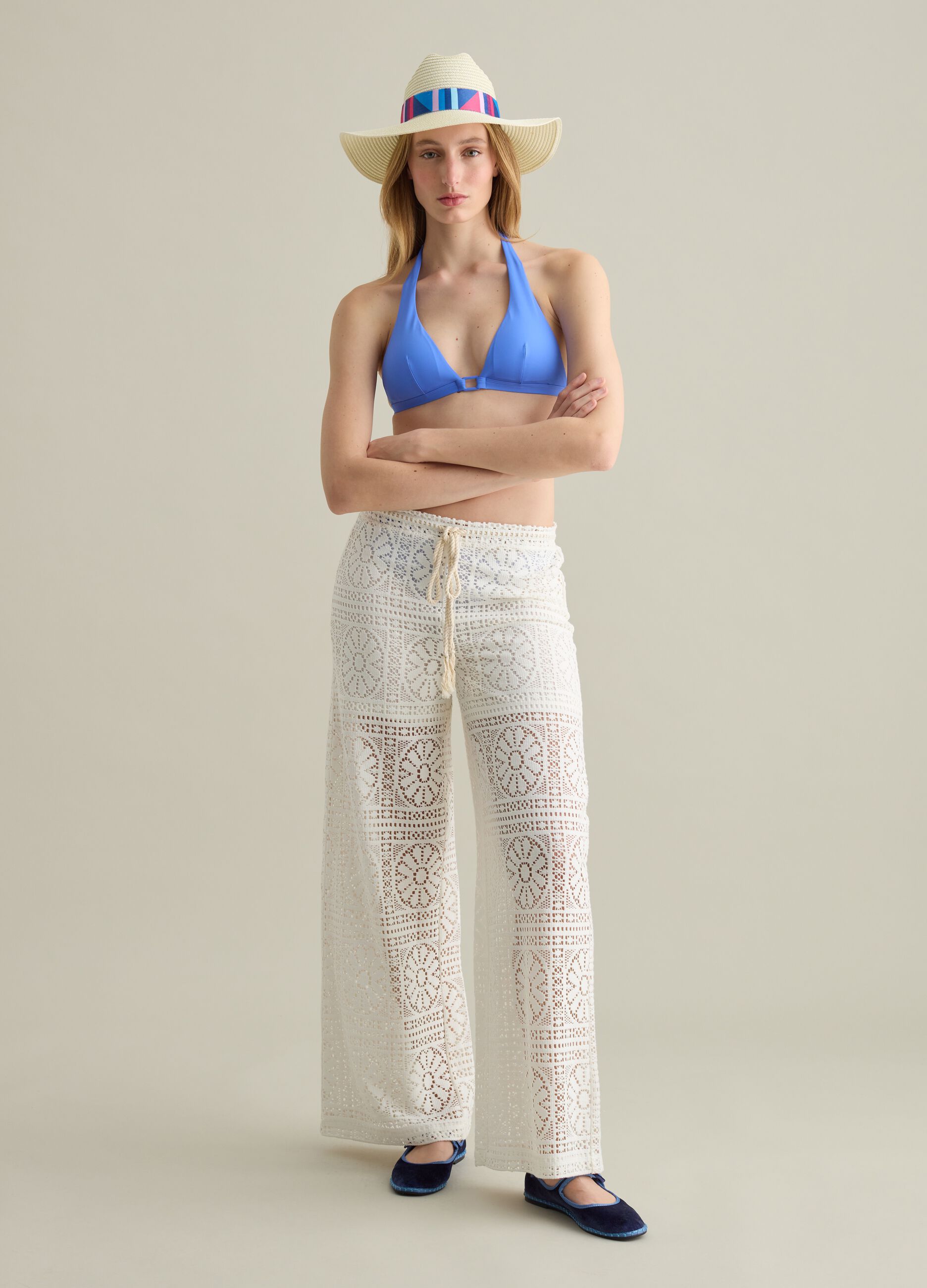 Women’s bikini top in light blue stretch fabric
