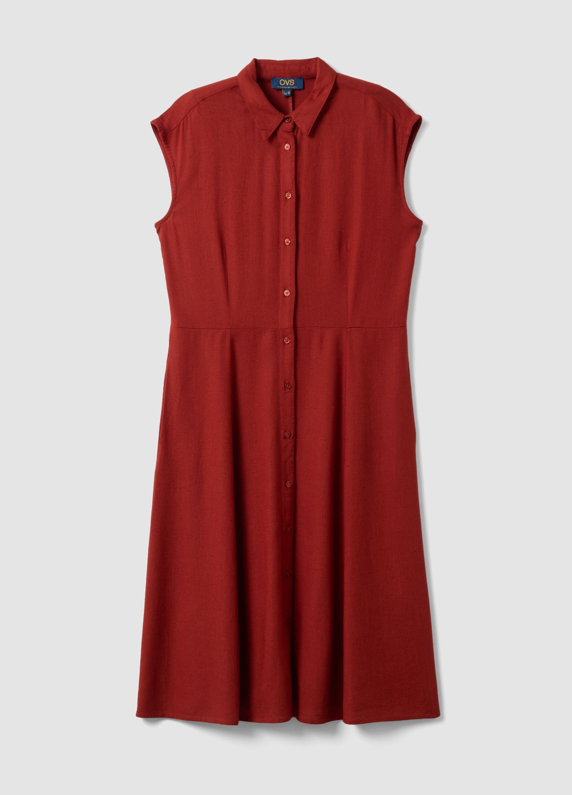 Red regular-fit shirt dress in viscose and linen blend