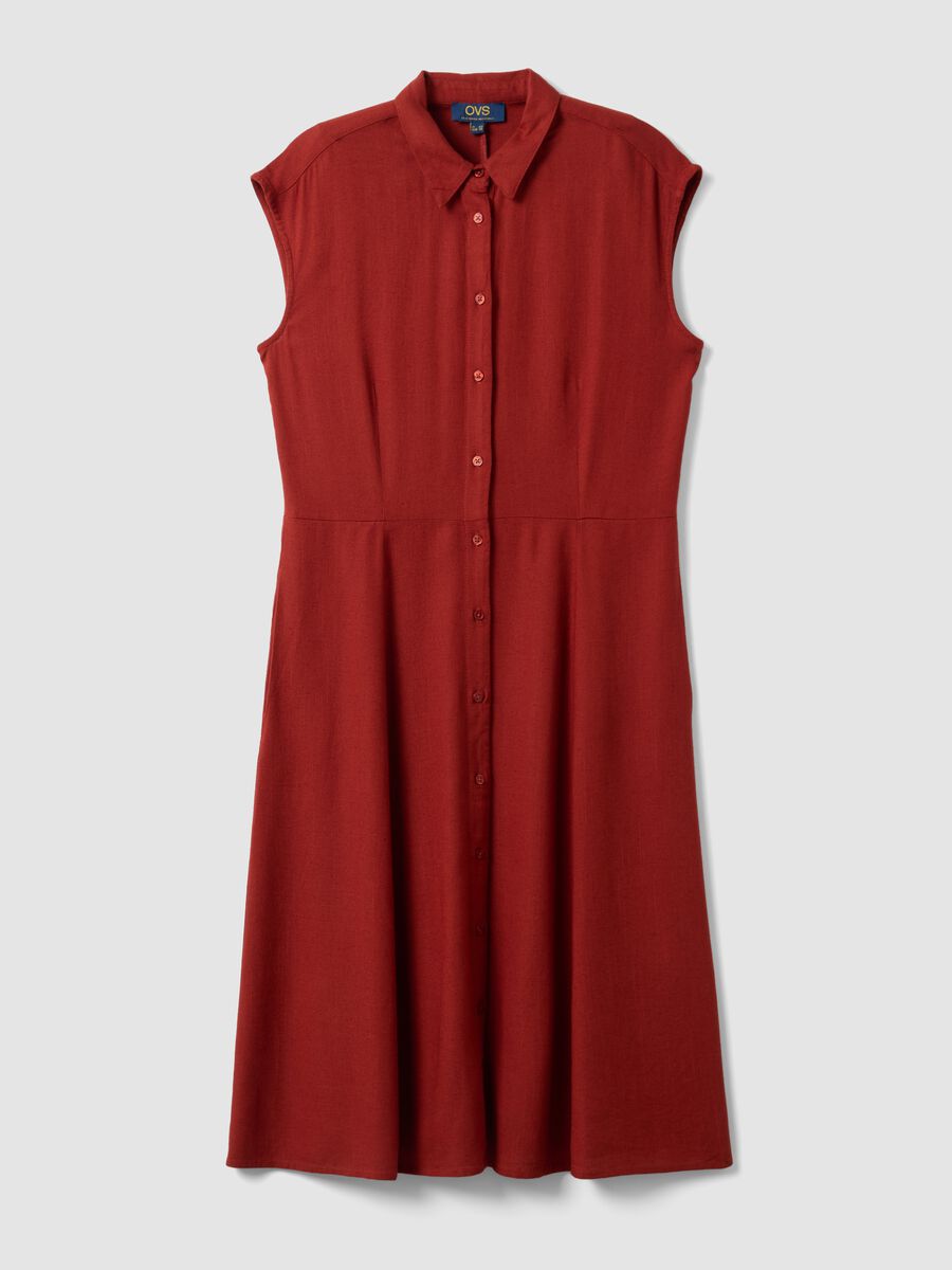 Red regular-fit shirt dress in viscose and linen blend_4