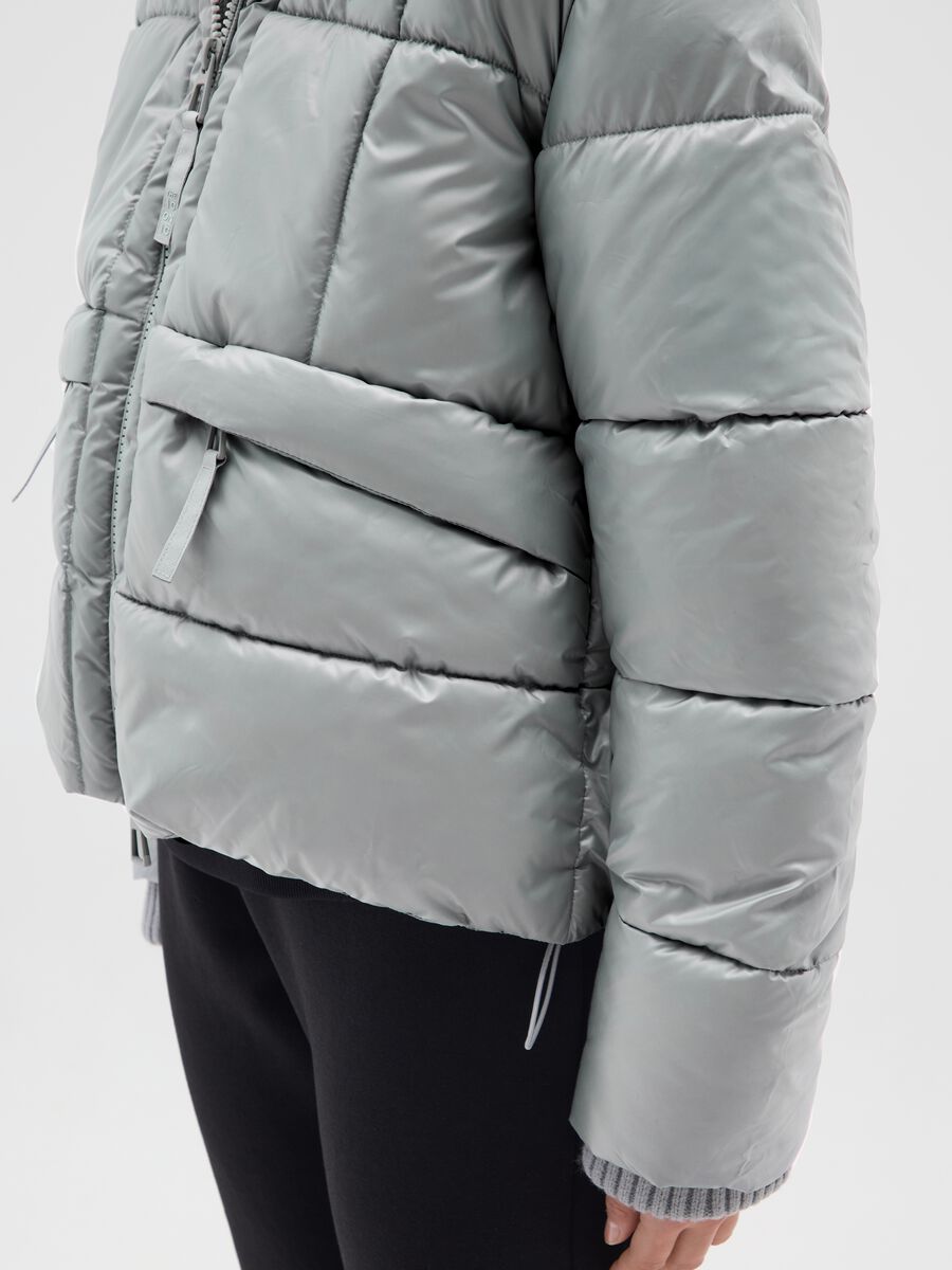 Piumino The Iconic Puffer grigio argento con cappuccio_3