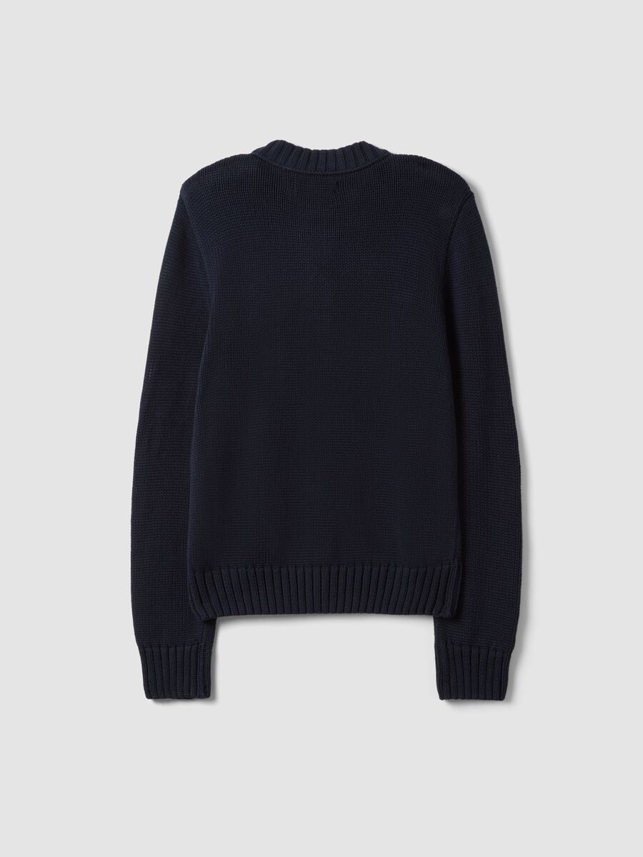 Cardigan blu in puro cotone con girocollo e bottoni regular fit_6