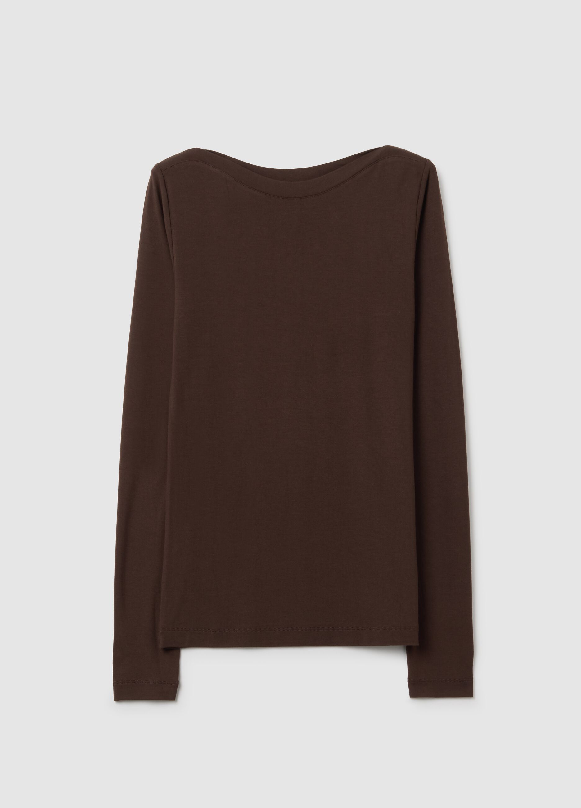 Brown stretch viscose T-shirt regular fit