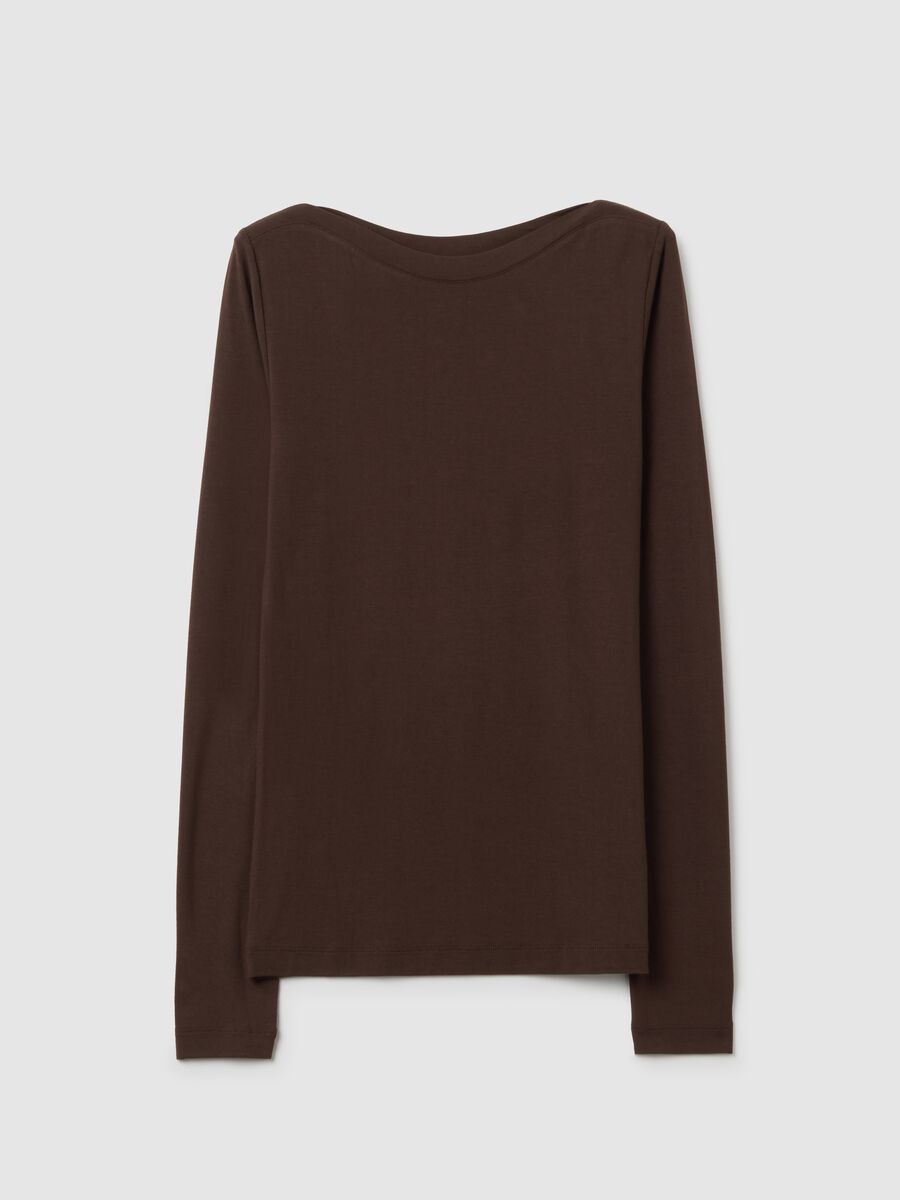 Brown stretch viscose T-shirt regular fit_4