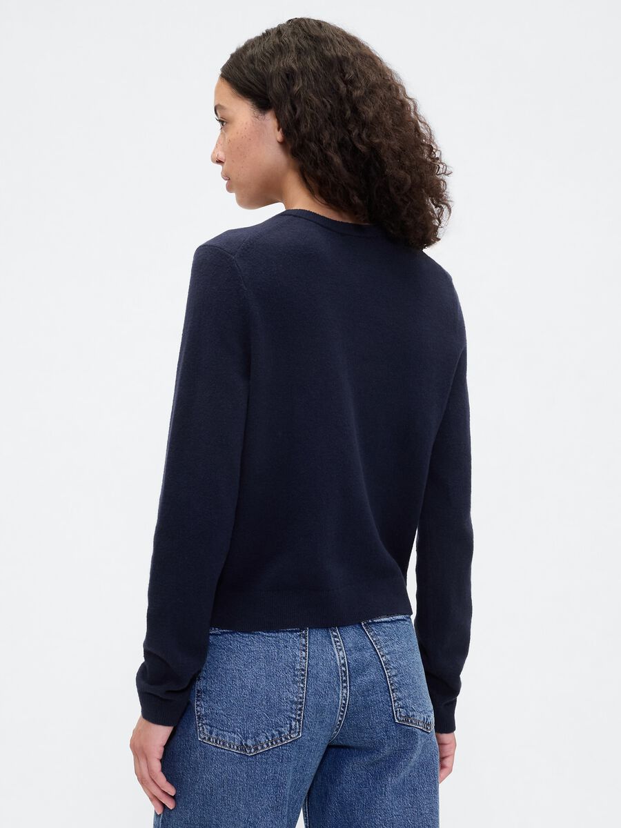 Cardigan blu in misto tessuti_1