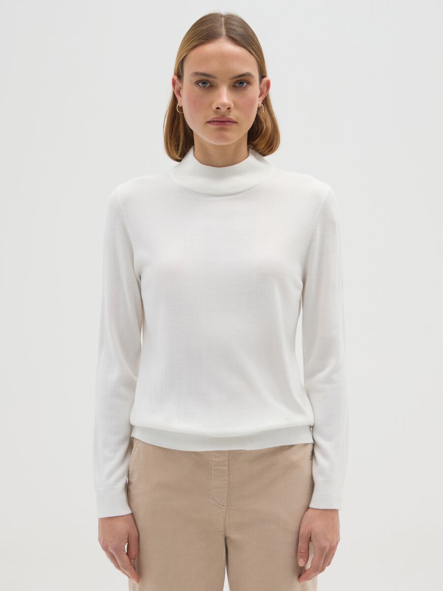 White Acrylic High Neck Jumper_0