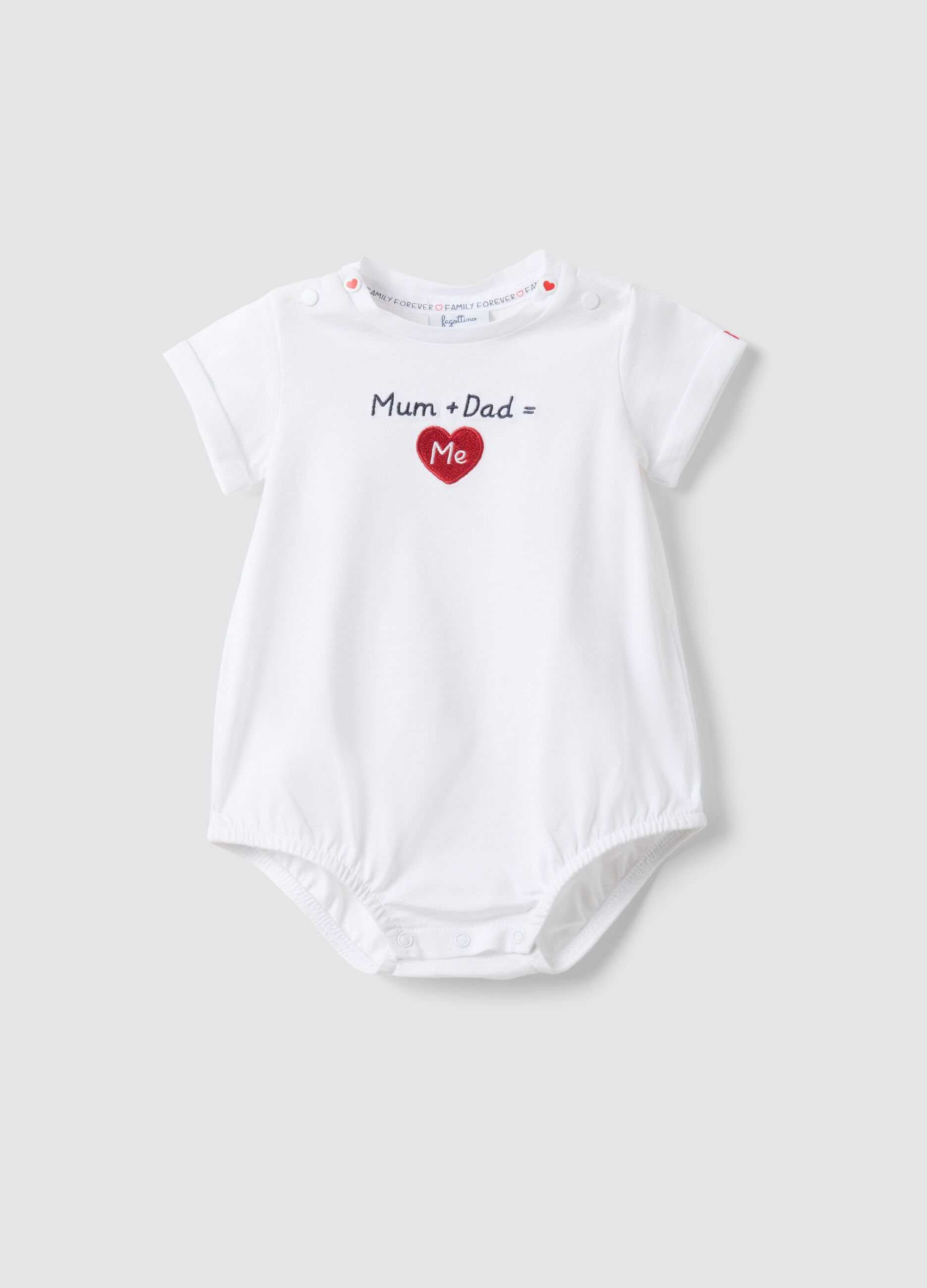White organic cotton baby bodysuit with embroidery