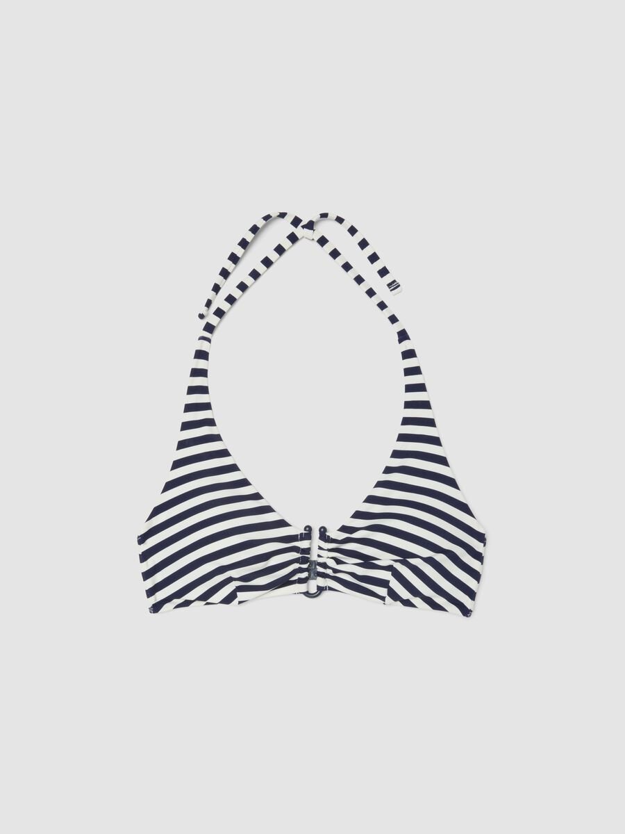 Blue and white striped triangle bikini top in stretch fabric_4