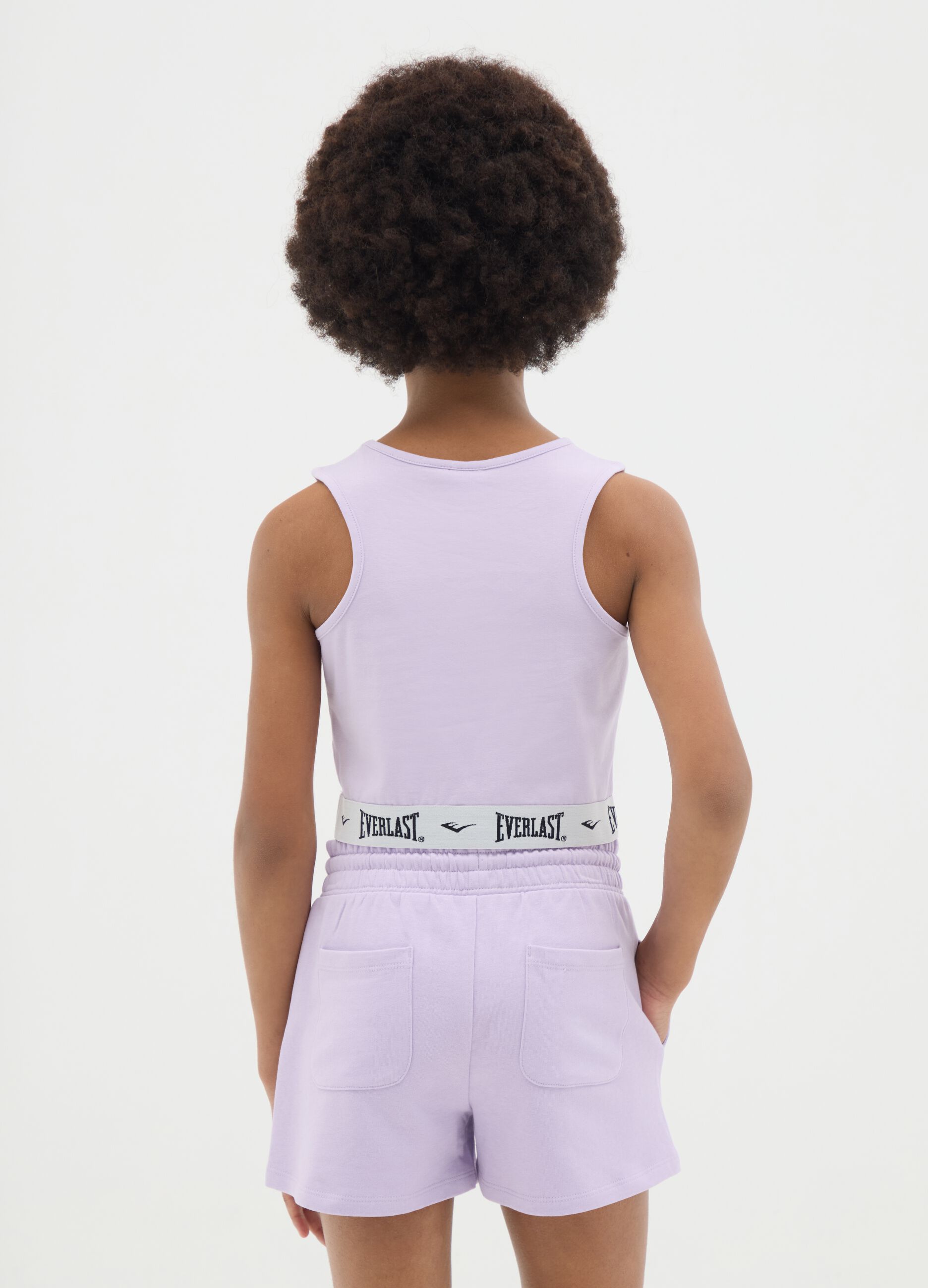 Top cropped da ragazza in cotone elasticizzato viola fitted