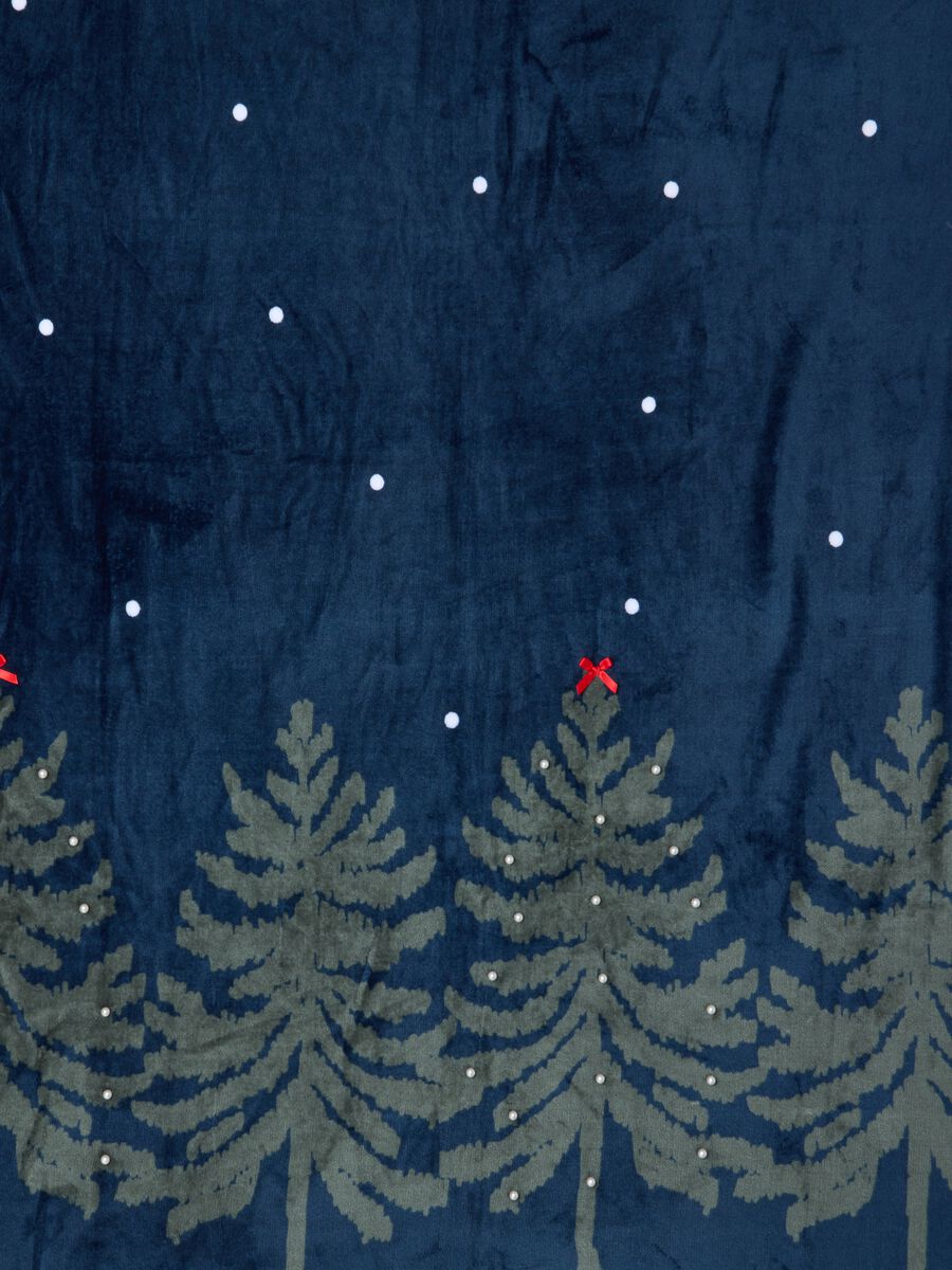 Plaid blu e verde con fantasia alberi e pois_1