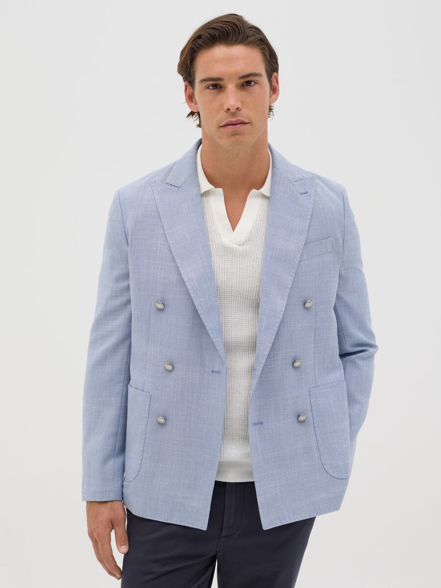 Light blue slim-fit double-breasted blazer_0
