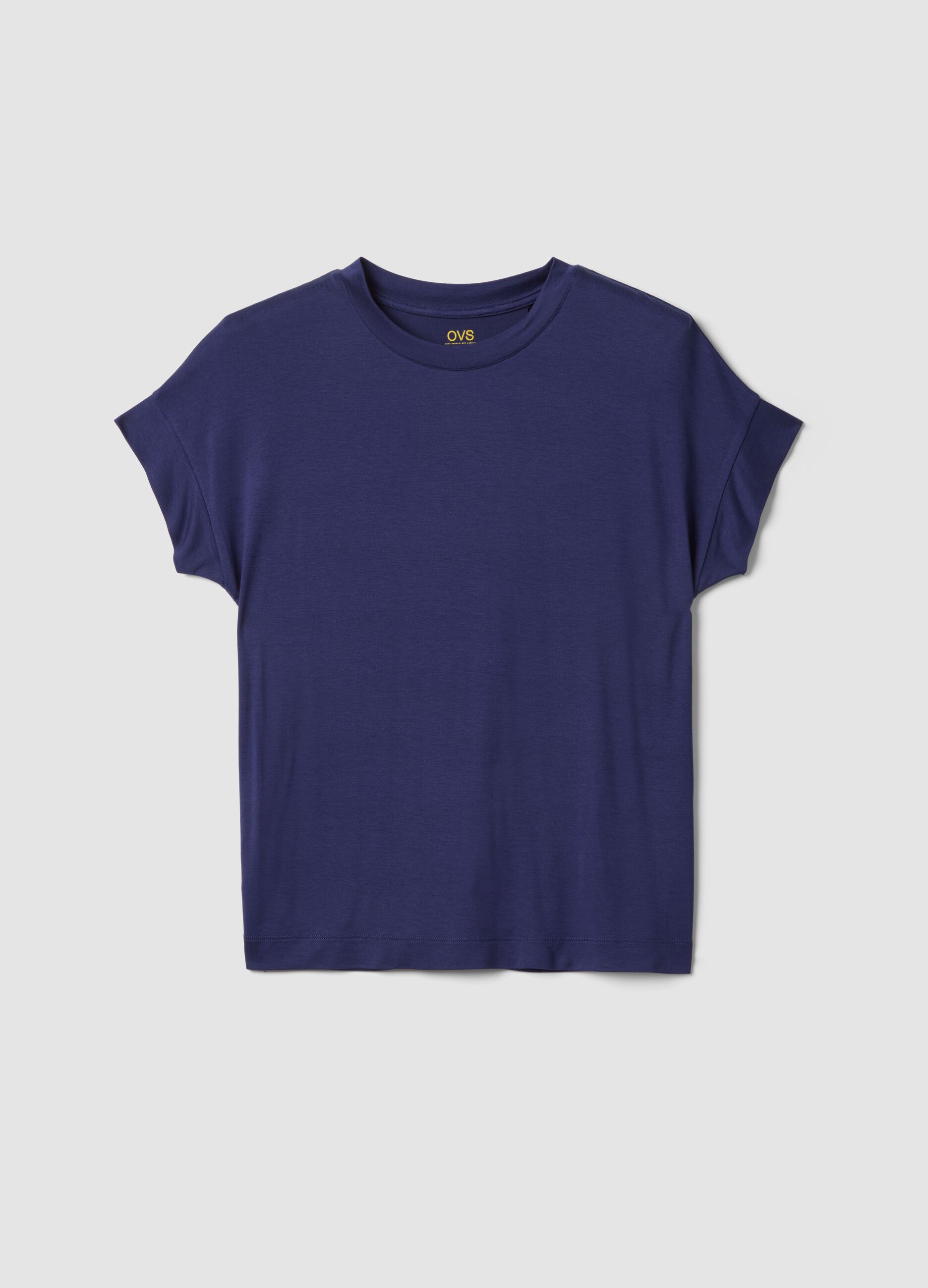 Blue short-sleeve stretch viscose T-shirt