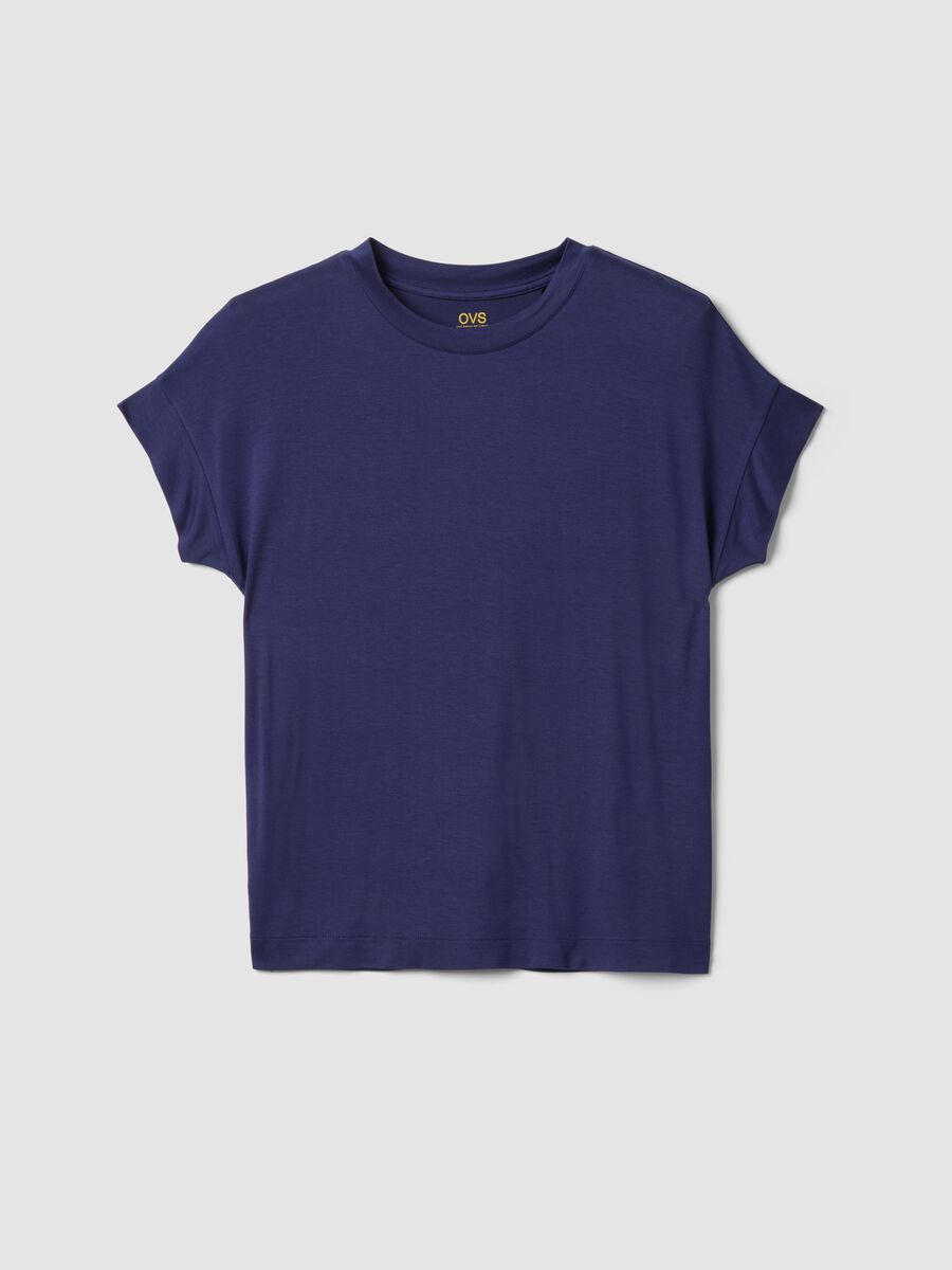 Blue short-sleeve stretch viscose T-shirt_4