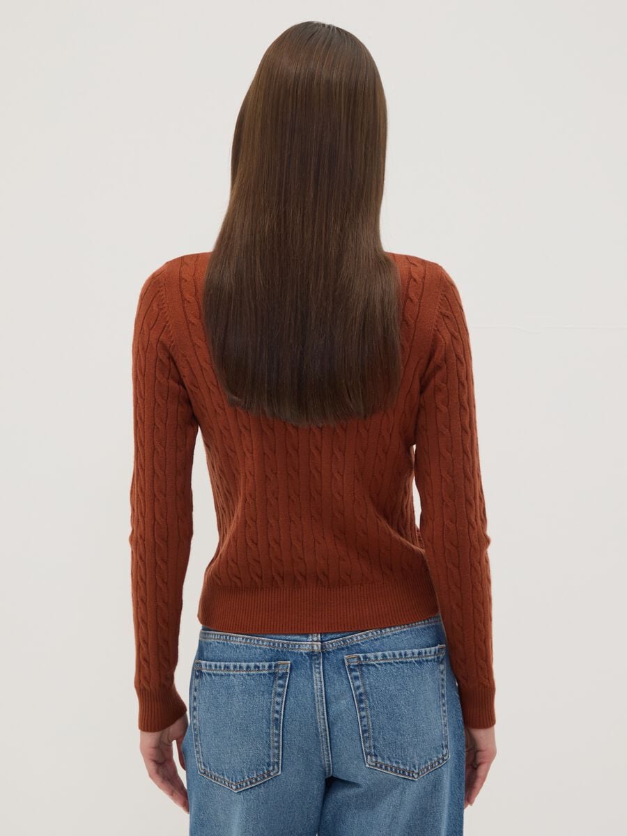 Maglia girocollo rossa a trecce regular fit_3