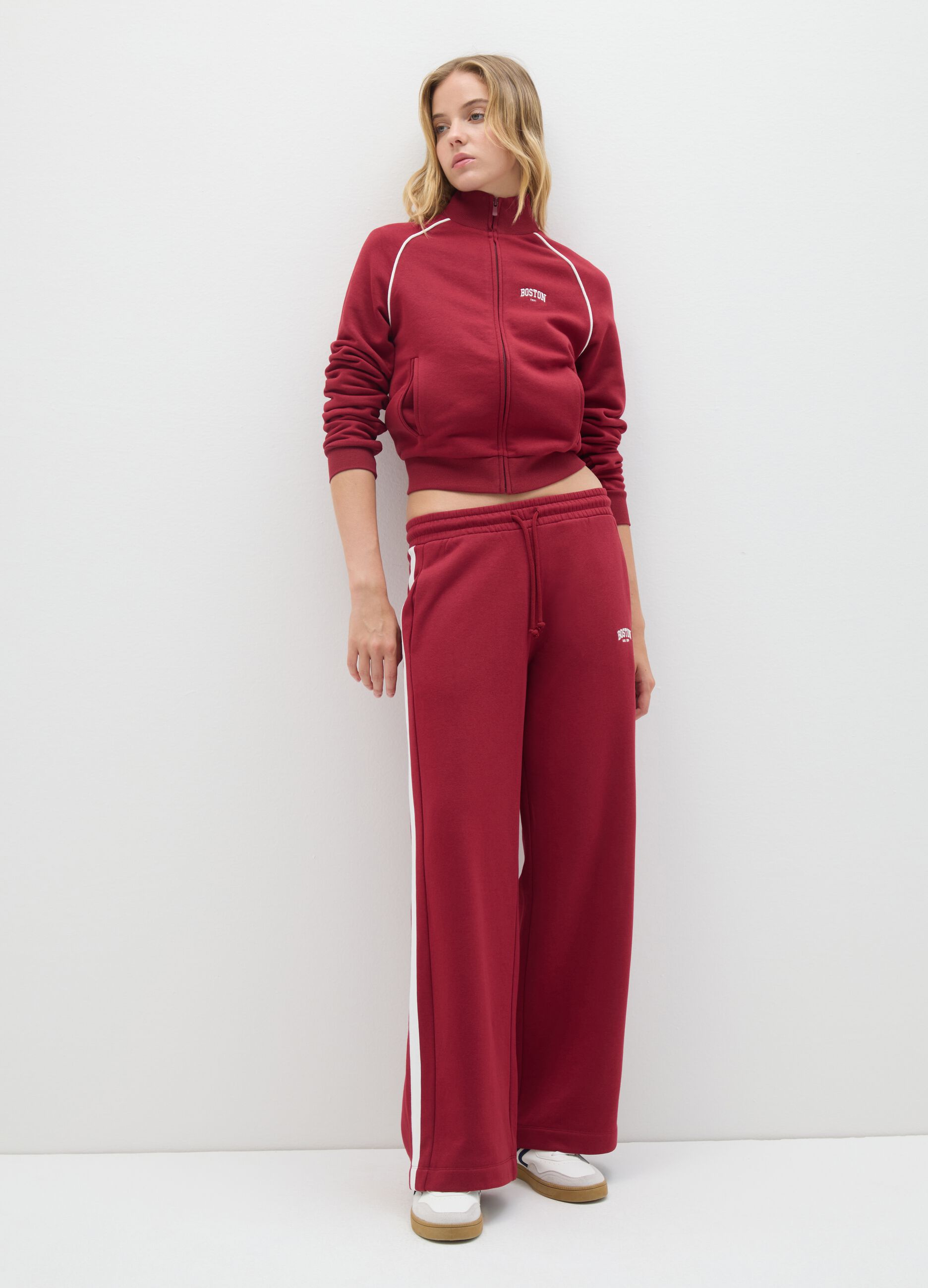 Pantaloni in misto cotone rossi a gamba larga