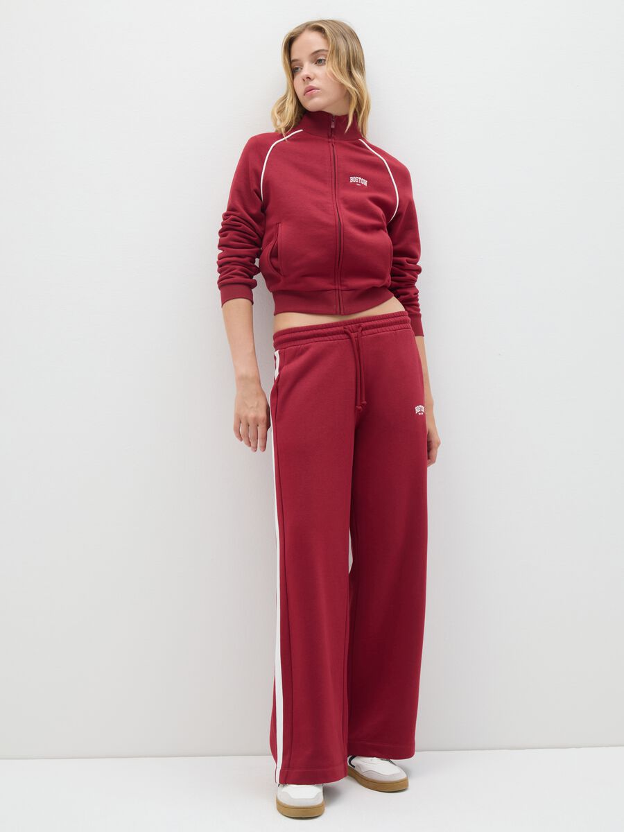 Red Wide-Leg Cotton Blend Trousers_0