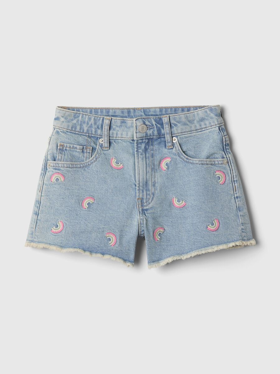 Denim shorts with rainbow embroidery_3